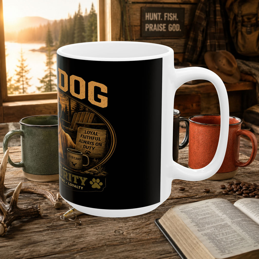Camp Dog Ceramic Mug — Rustic Camping Labrador Coffee Cup (11oz & 15oz)