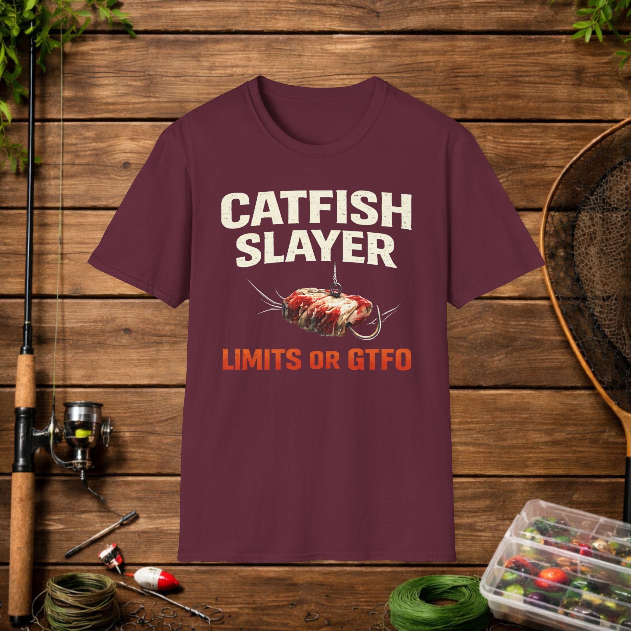 Catfish Slayer Shirt – Limits or GTFO Fishing Tee – Catfishing Angler Shirt – Funny Catfish Fishing Shirt