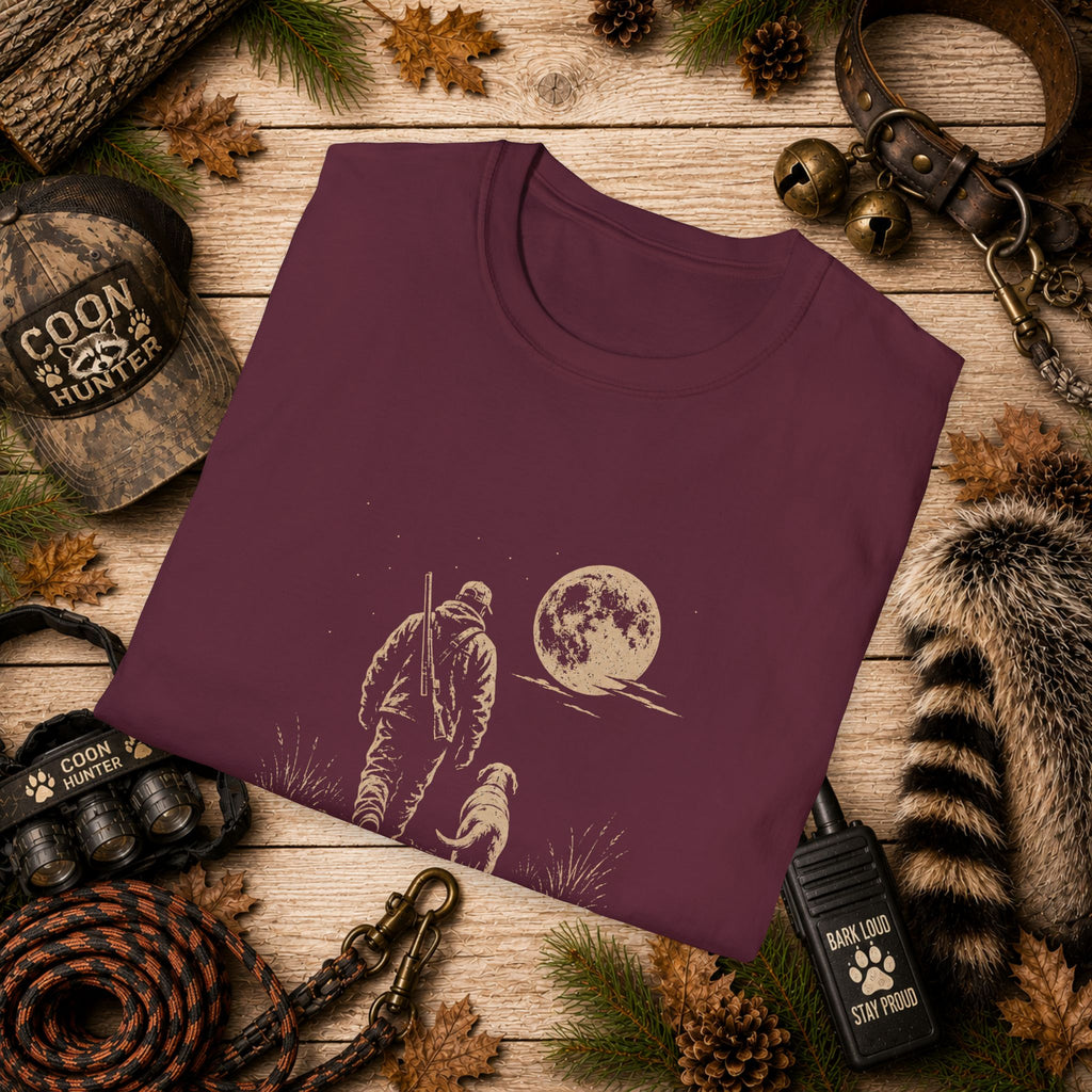 Long Walk Home Coon Hunting T-Shirt | Moonlit Houndsman & Dog Graphic Tee | Wild Wonderful Wear