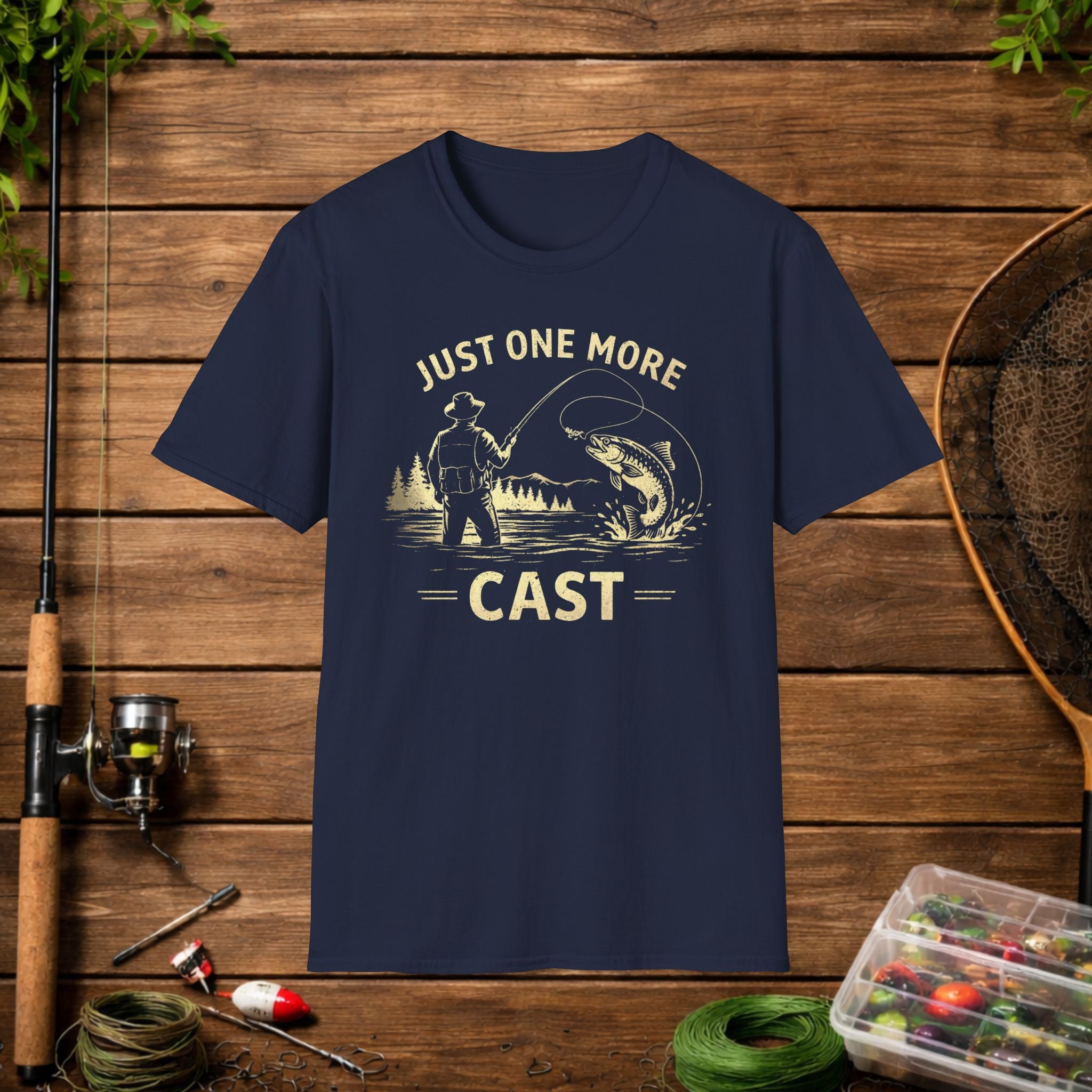 Fishing T-Shirt — "Just One More Cast" Vintage Angler Tee