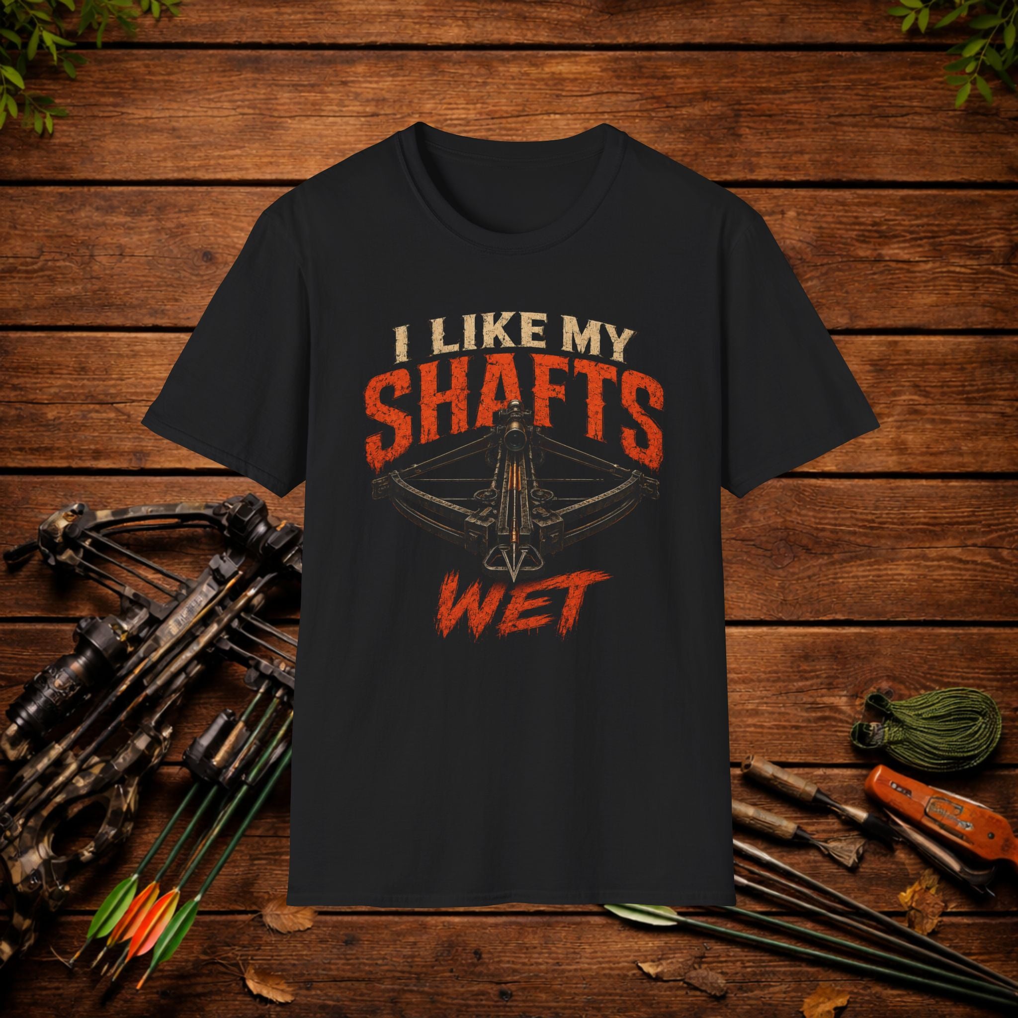 Graphic T-Shirt — "I Like My Shafts Wet" Crossbow Hunting Tee
