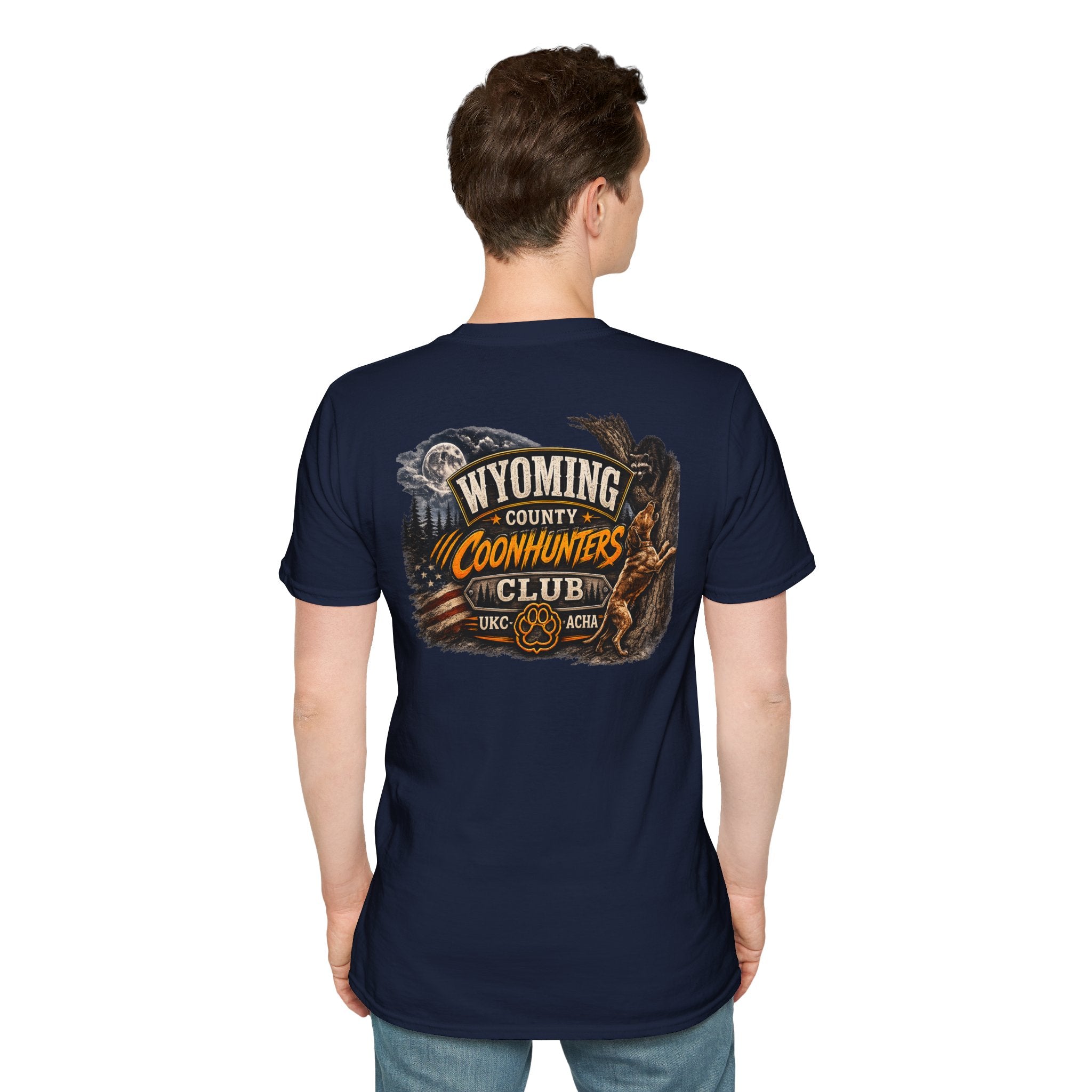 Wyoming Coonhunters Club T‑Shirt — front Badge with banner backTee