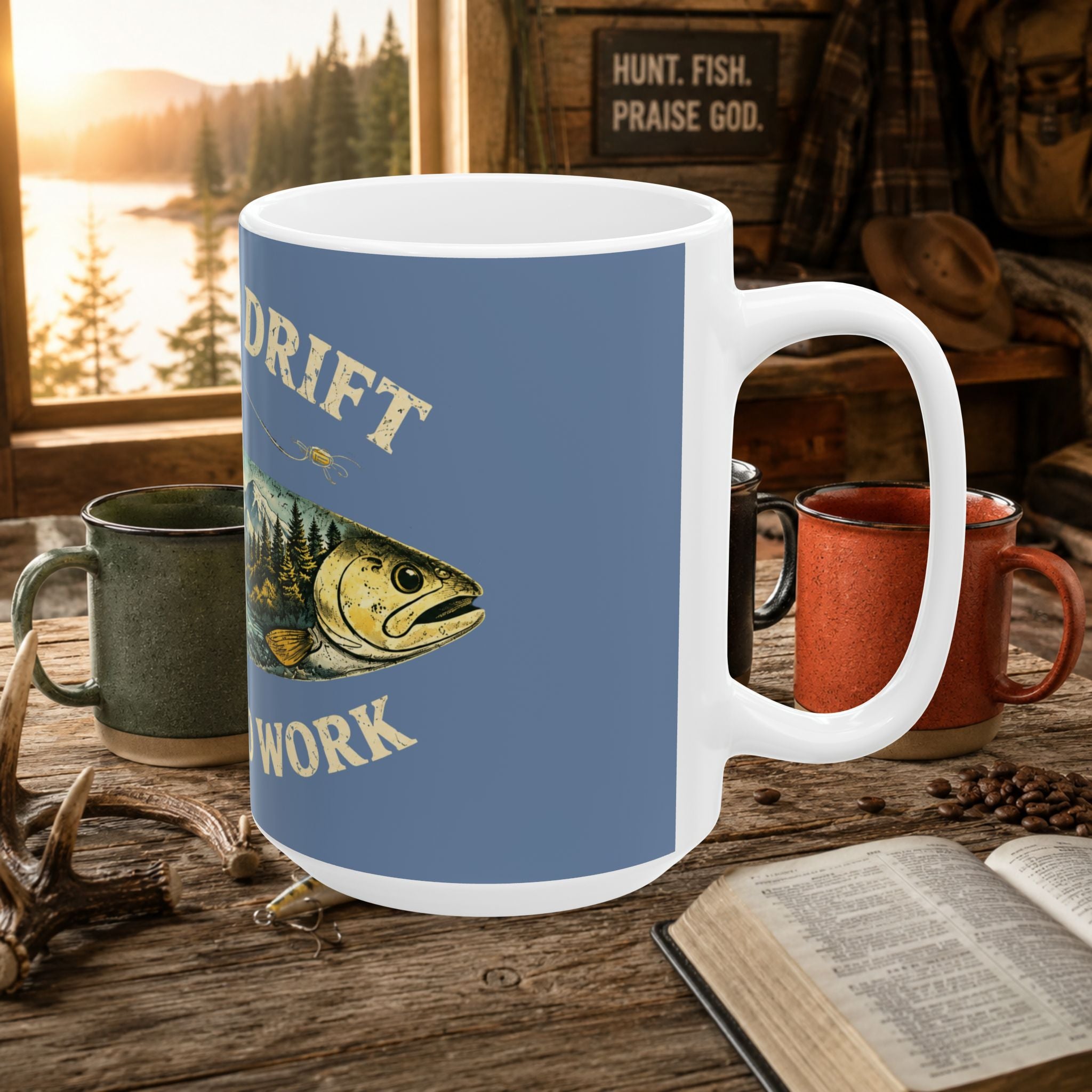 Born to Drift, Forced to Work Fishing Ceramic Mug – Fly Fishing Gift | 11oz & 15oz