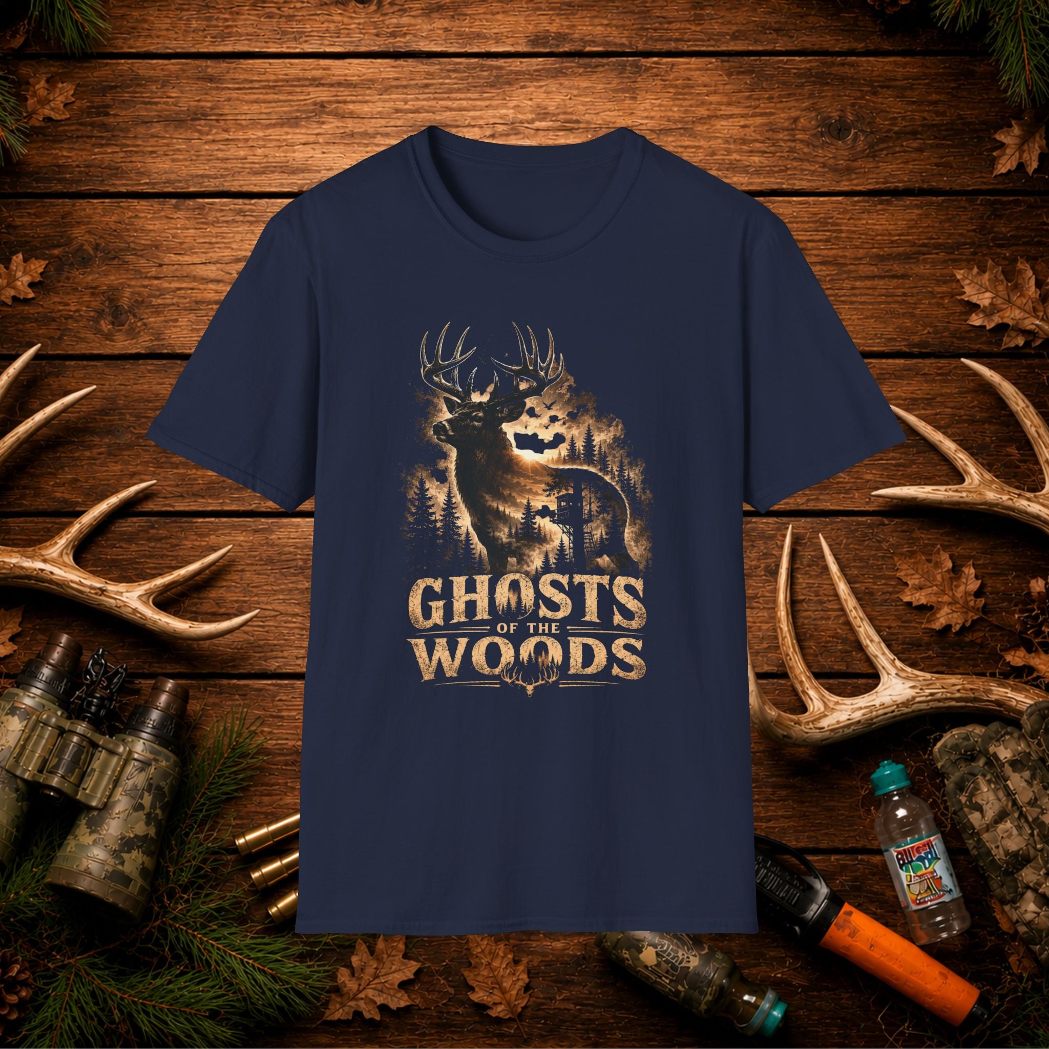 Ghosts of the Woods Deer Graphic T-Shirt — Moonlit Stag Forest Hunting Tee