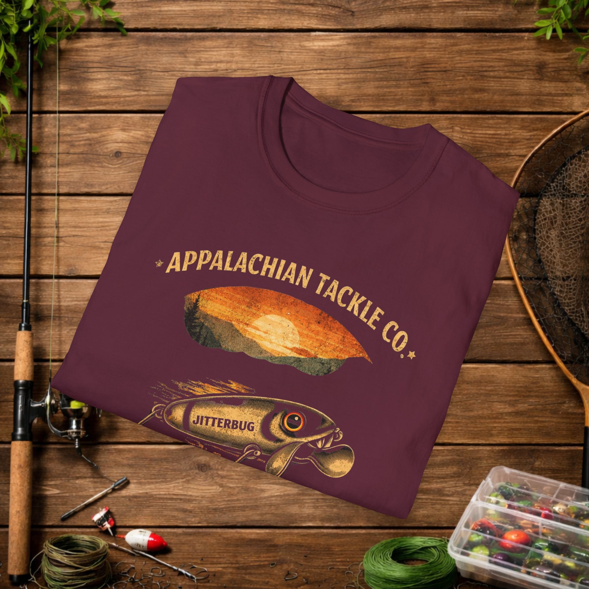 Appalachian Tackle Co Jitterbug Shirt – Vintage Fishing Lure Tee – Mountain Stream Fishing Shirt – Retro Angler Apparel