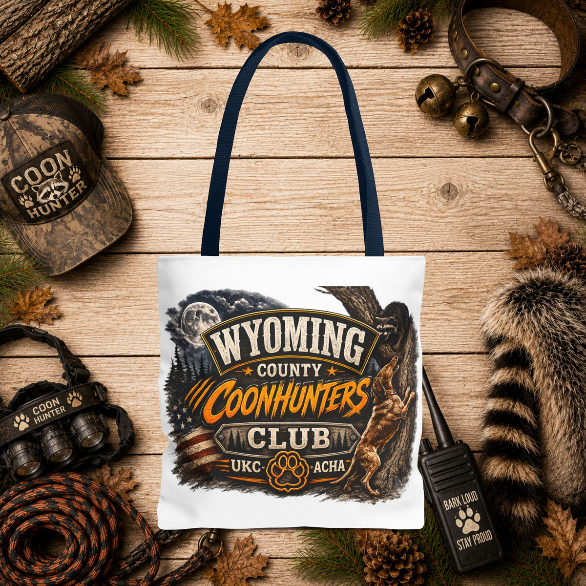 Coonhunters Club Wyoming Tote Bag — Vintage Hunting Patch Design