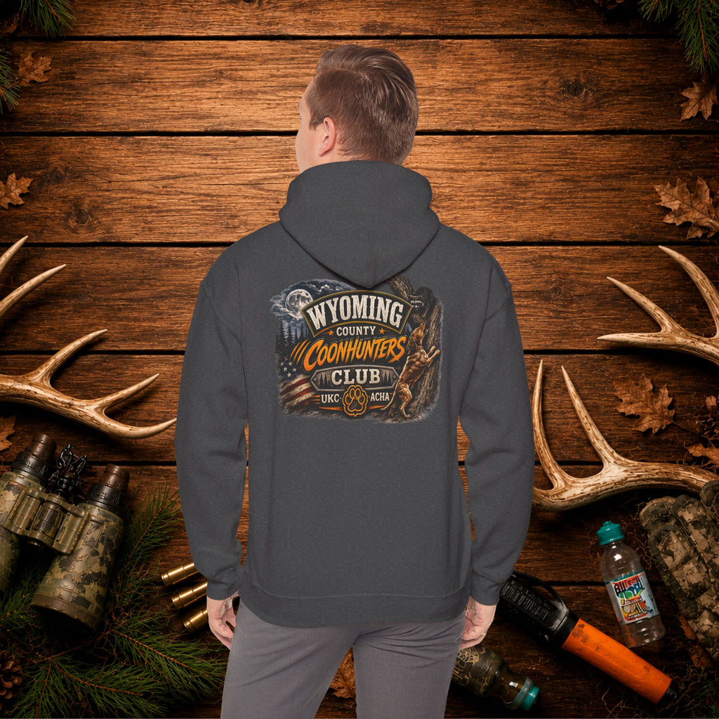 Coonhunters Club Hoodie — Wyoming County Retro Hunting Graphic
