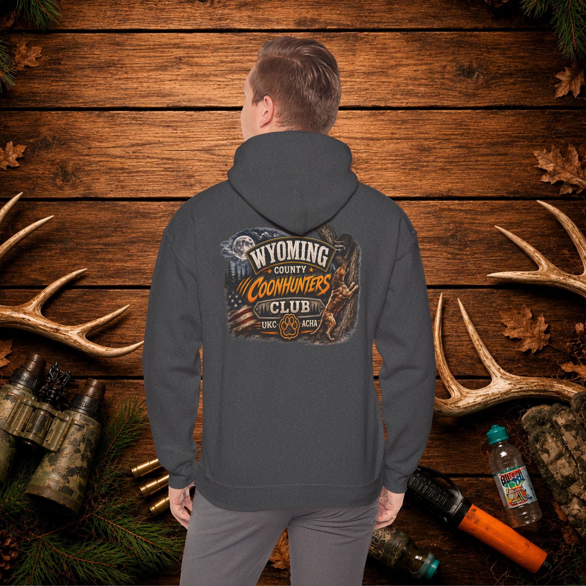 Coonhunters Club Hoodie — Wyoming County Retro Hunting Graphic