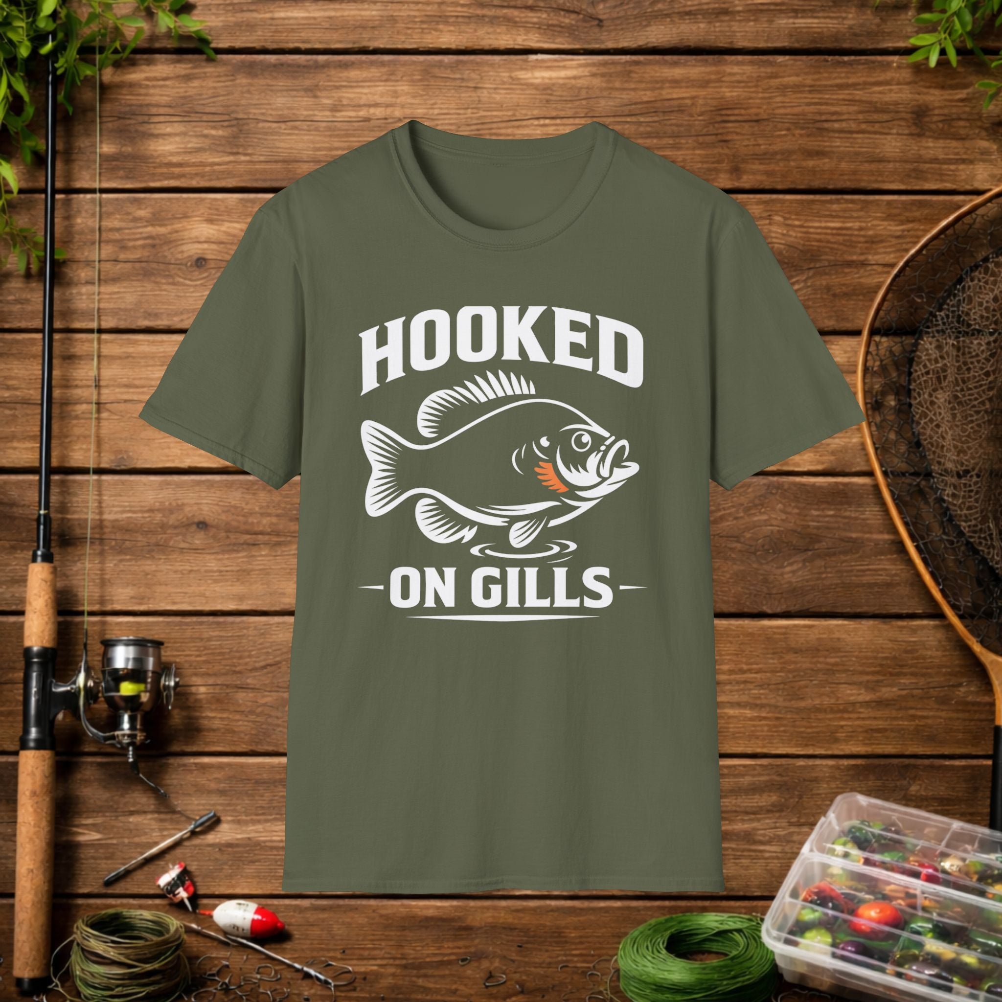 Hooked On Gills Bluegill Fishing T-Shirt – Panfish Angler Graphic Tee