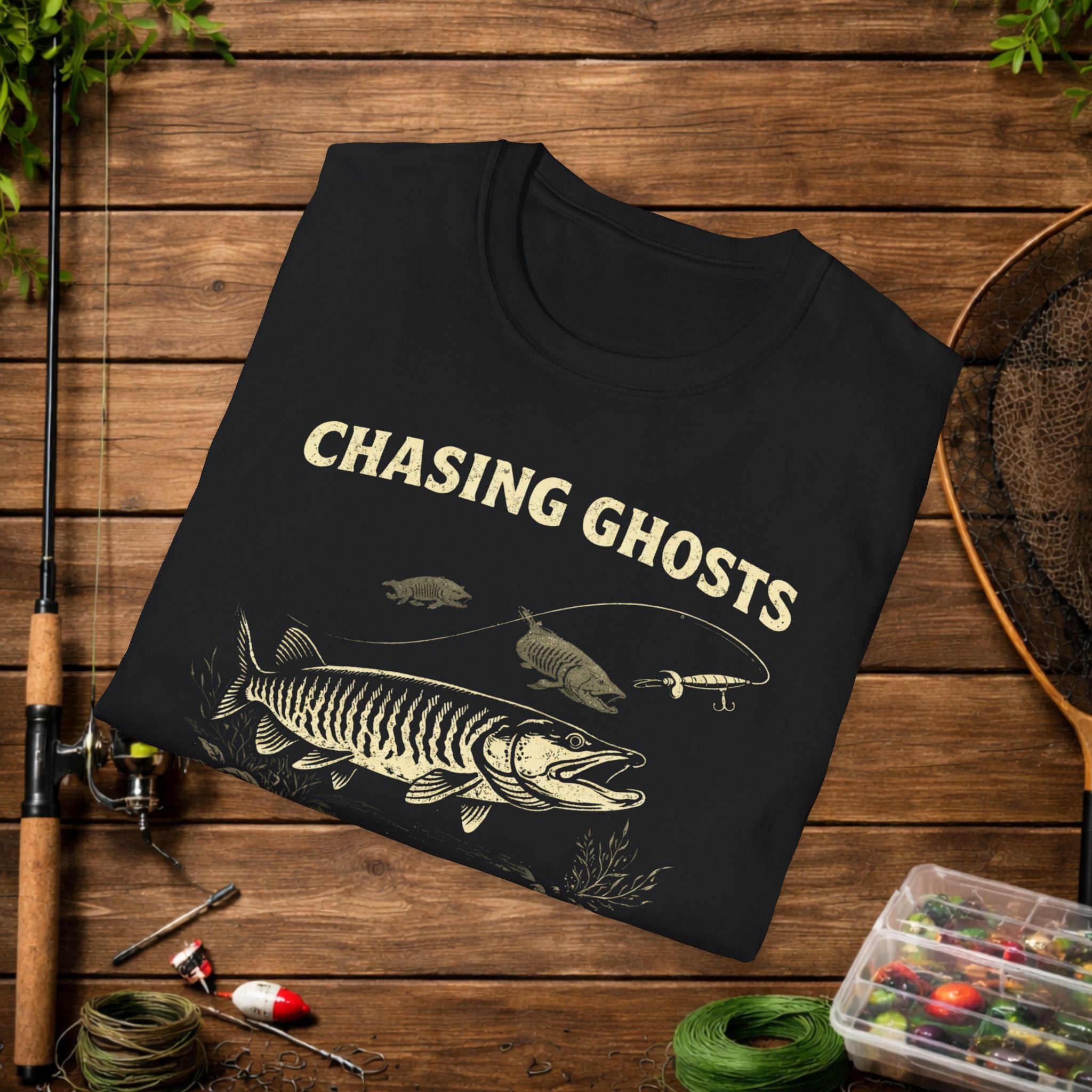 Chasing Ghosts Musky Shirt – Muskellunge Fishing Tee – Musky Angler Apparel – Vintage Fishing Shirt