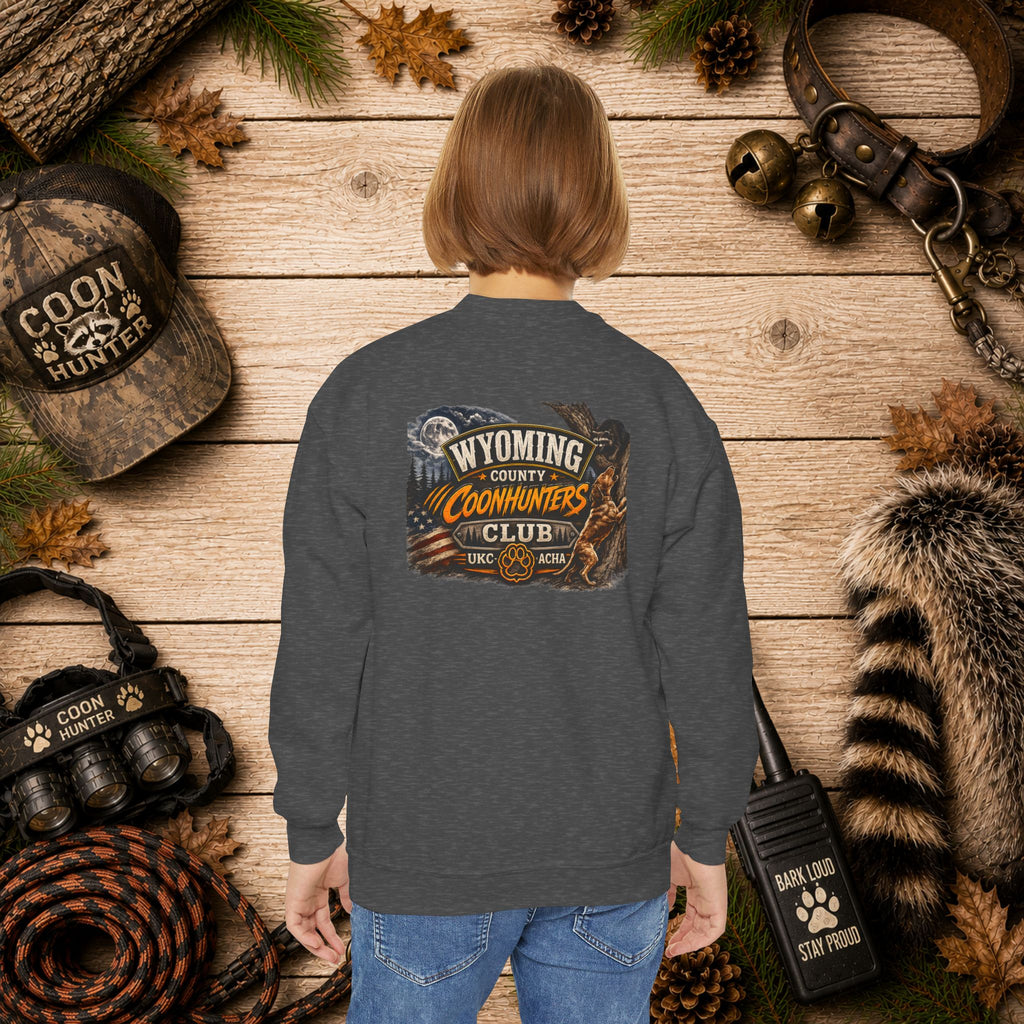 Youth Crewneck Sweatshirt — Wyoming County Coonhunters Club Graphic Pullover