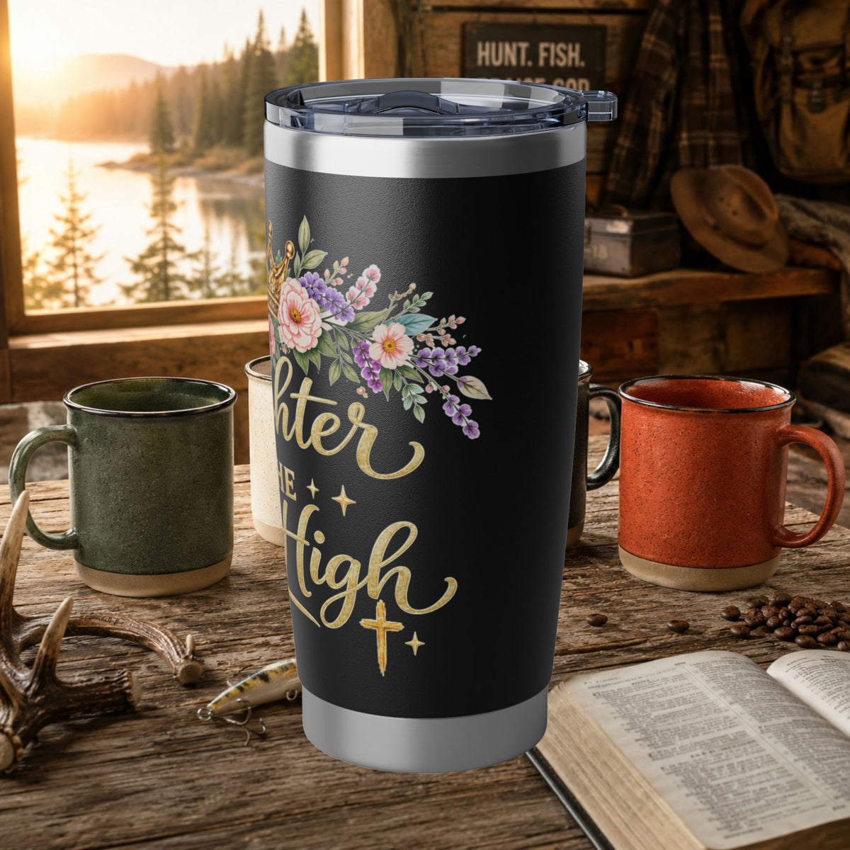 Daughter of the Most High 20oz Tumbler | Floral Crown Christian Travel Mug