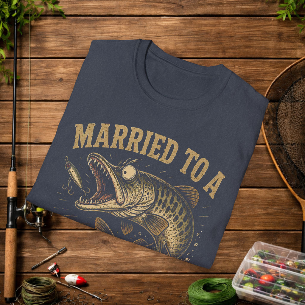 Married to a Musky Addict T-Shirt — Funny Fishing Gift for Muskie Lovers