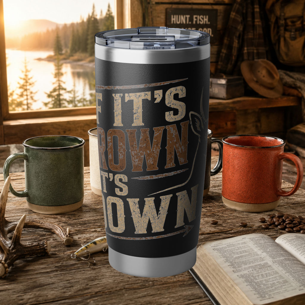 If It's Brown It's Down 20oz Insulated Tumbler – Rustic Deer Hunting Travel Mug | Gift for Hunters