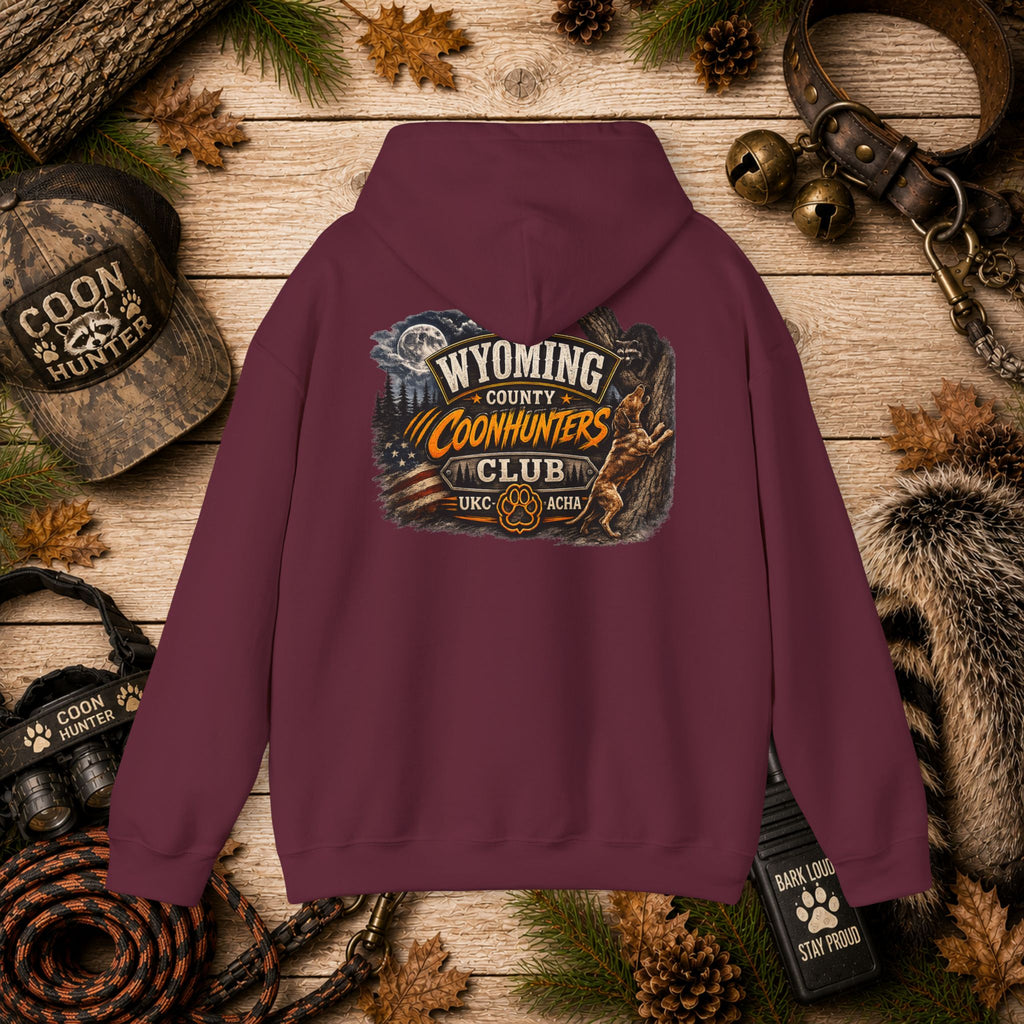 Wyoming Coonhunters Club Hoodie – Dual print badge front/banner back