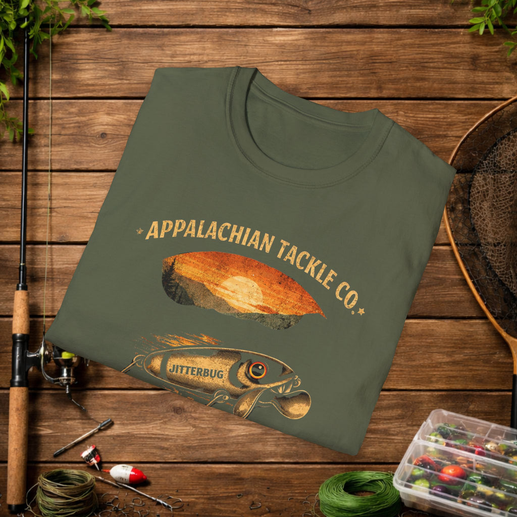 Appalachian Tackle Co Jitterbug Shirt – Vintage Fishing Lure Tee – Mountain Stream Fishing Shirt – Retro Angler Apparel