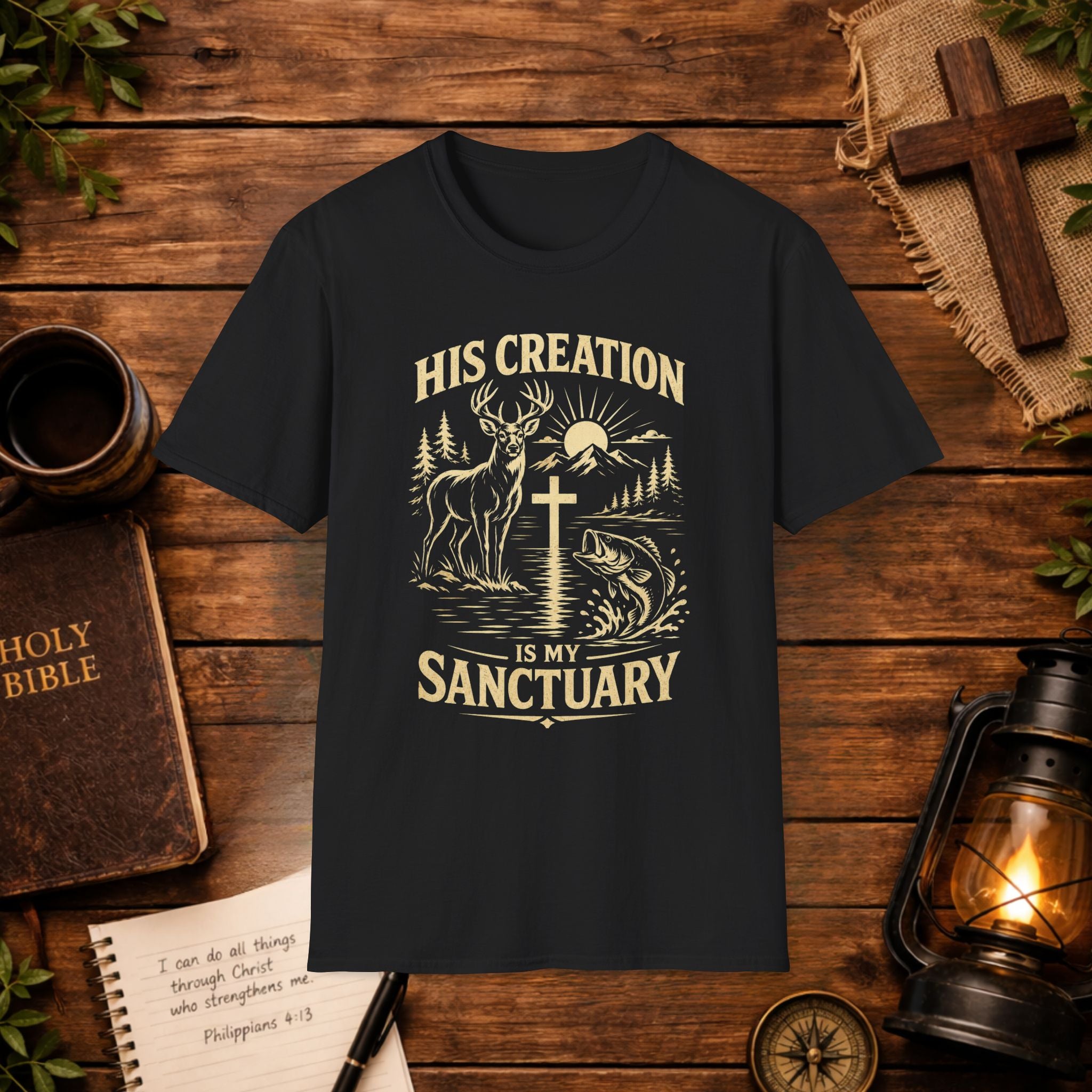 Christian Outdoors T-Shirt — "His Creation Is My Sanctuary" Faith Hunting Tee