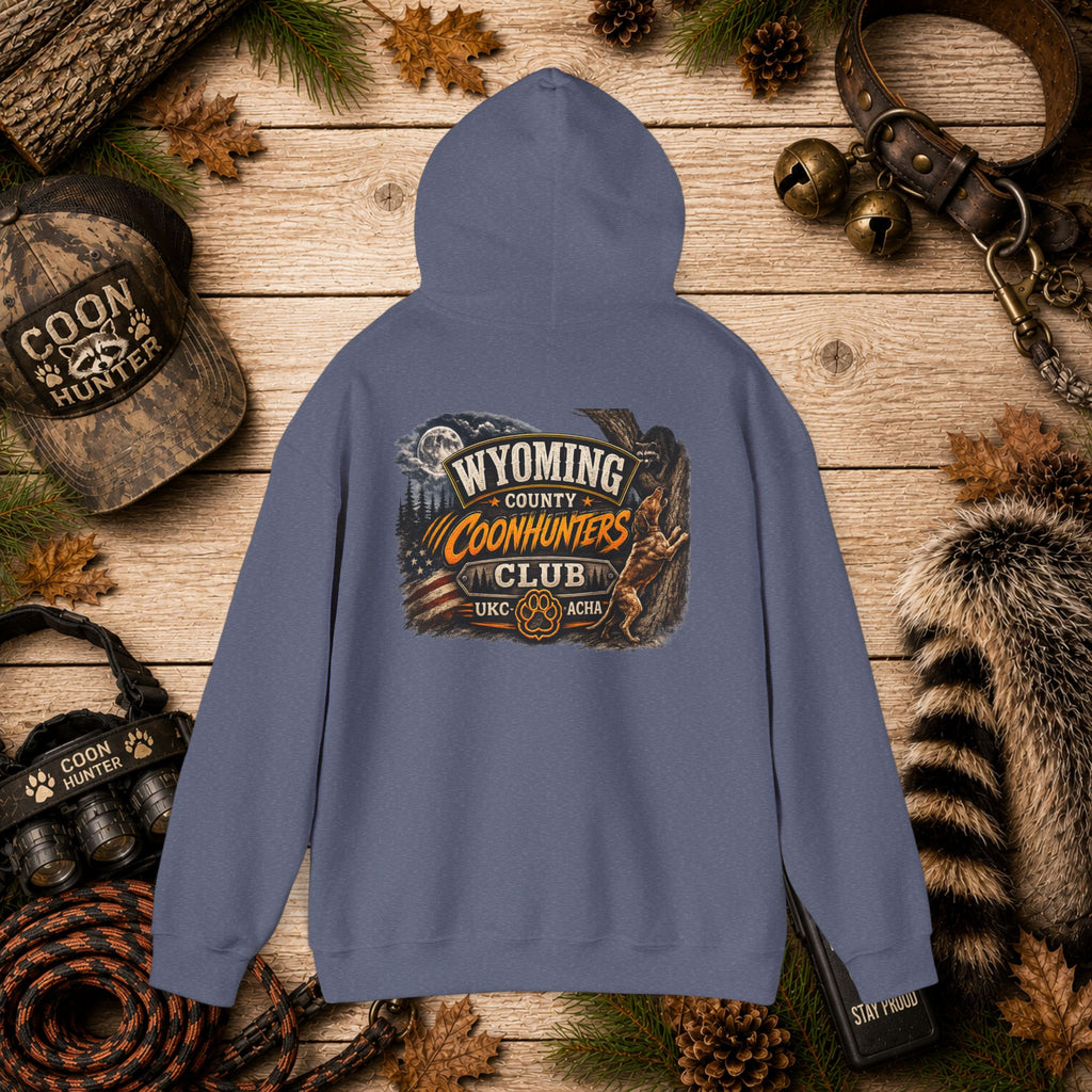 Wyoming Coonhunters Club Hoodie – Dual print badge front/banner back