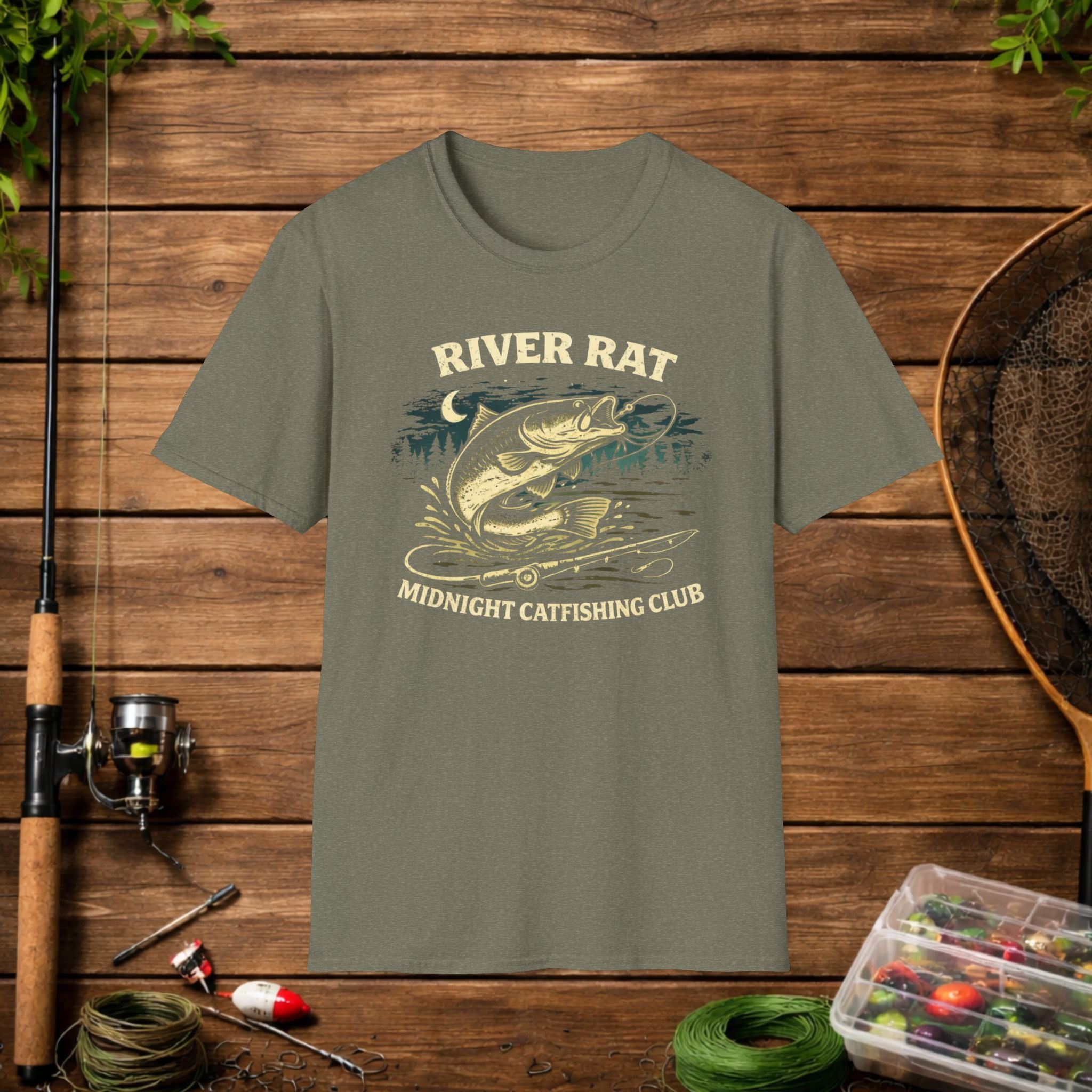 River Rat Catfishing Shirt – Midnight Catfishing Club Tee – Night Fishing T-Shirt – Catfish Angler Gift