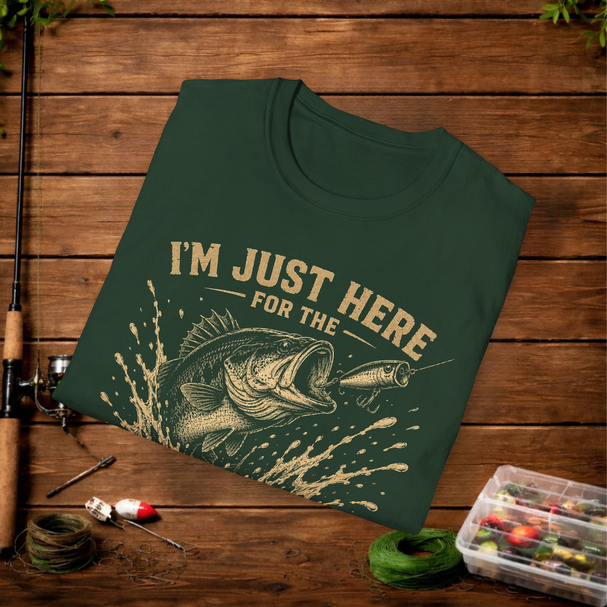 Fishing T-Shirt — "I'm Just Here for the Topwater Blowups" Graphic Tee