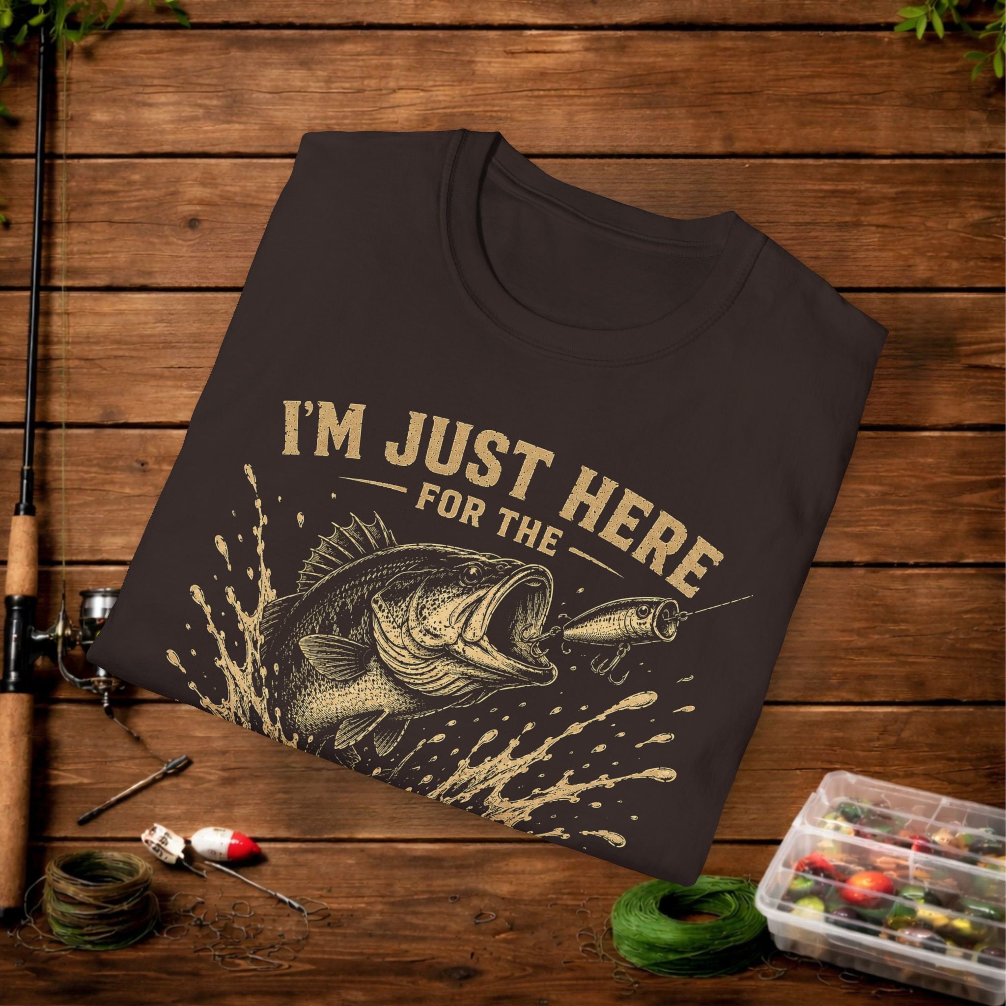 Fishing T-Shirt — "I'm Just Here for the Topwater Blowups" Graphic Tee