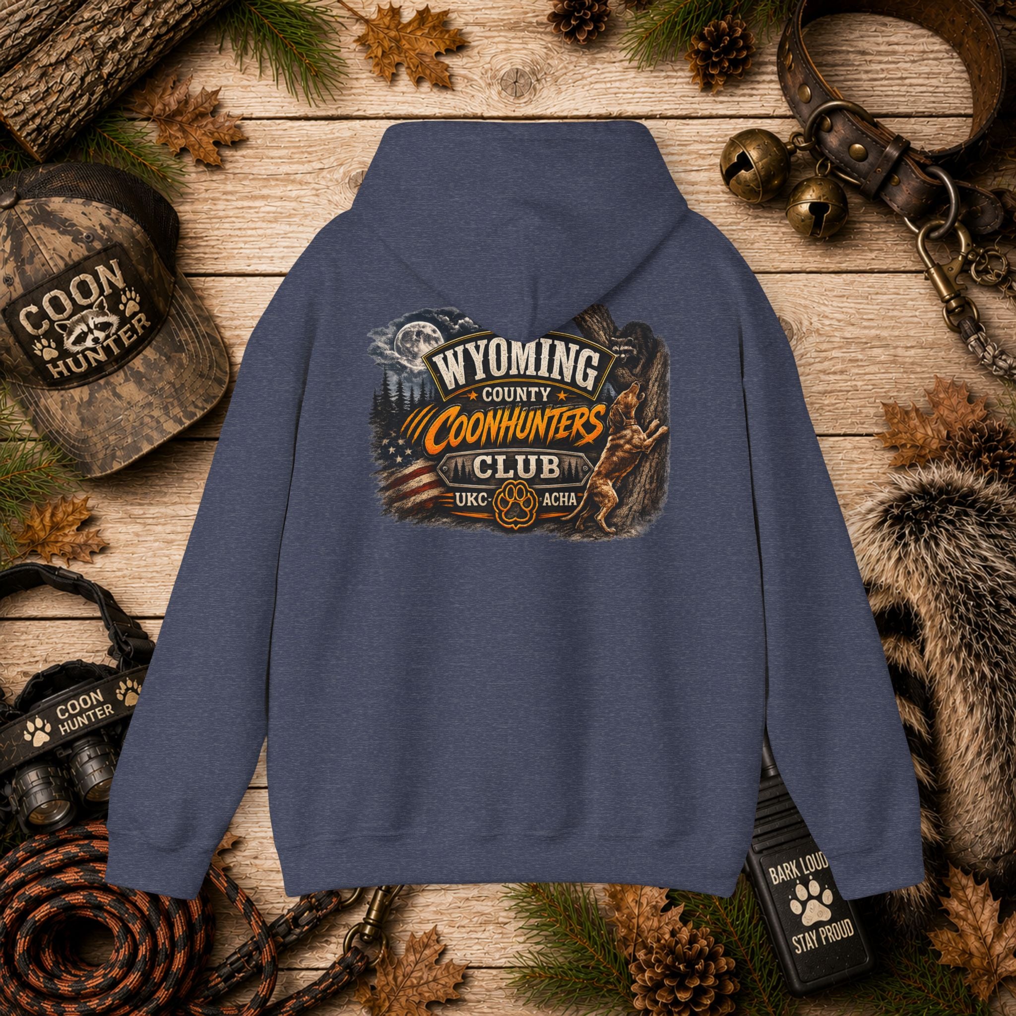 Wyoming Coonhunters Club Hoodie – Dual print badge front/banner back
