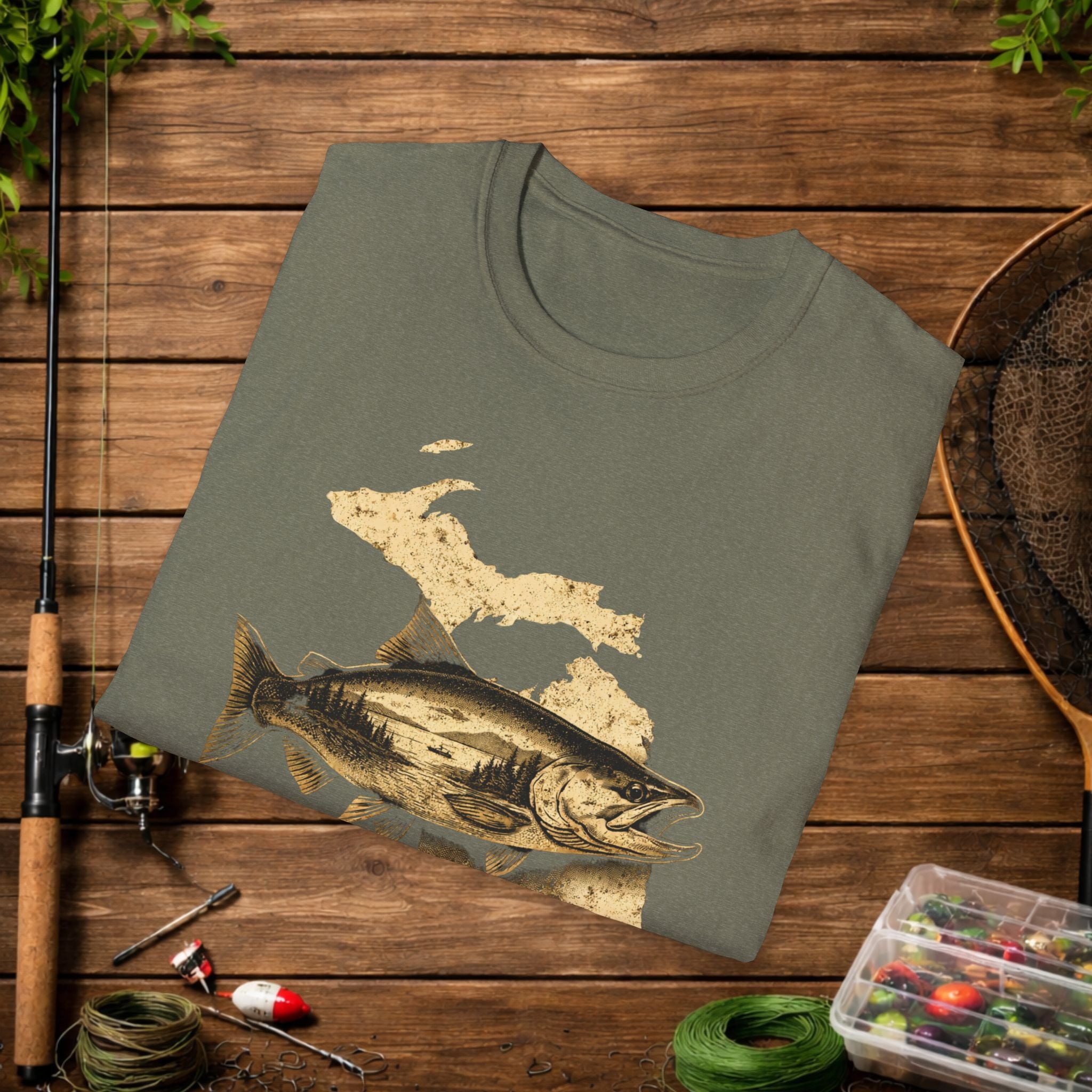 Michigan Salmon Fishing Shirt – Vintage Michigan Angler Tee – Great Lakes Salmon Fishing Apparel – Fisherman Gift