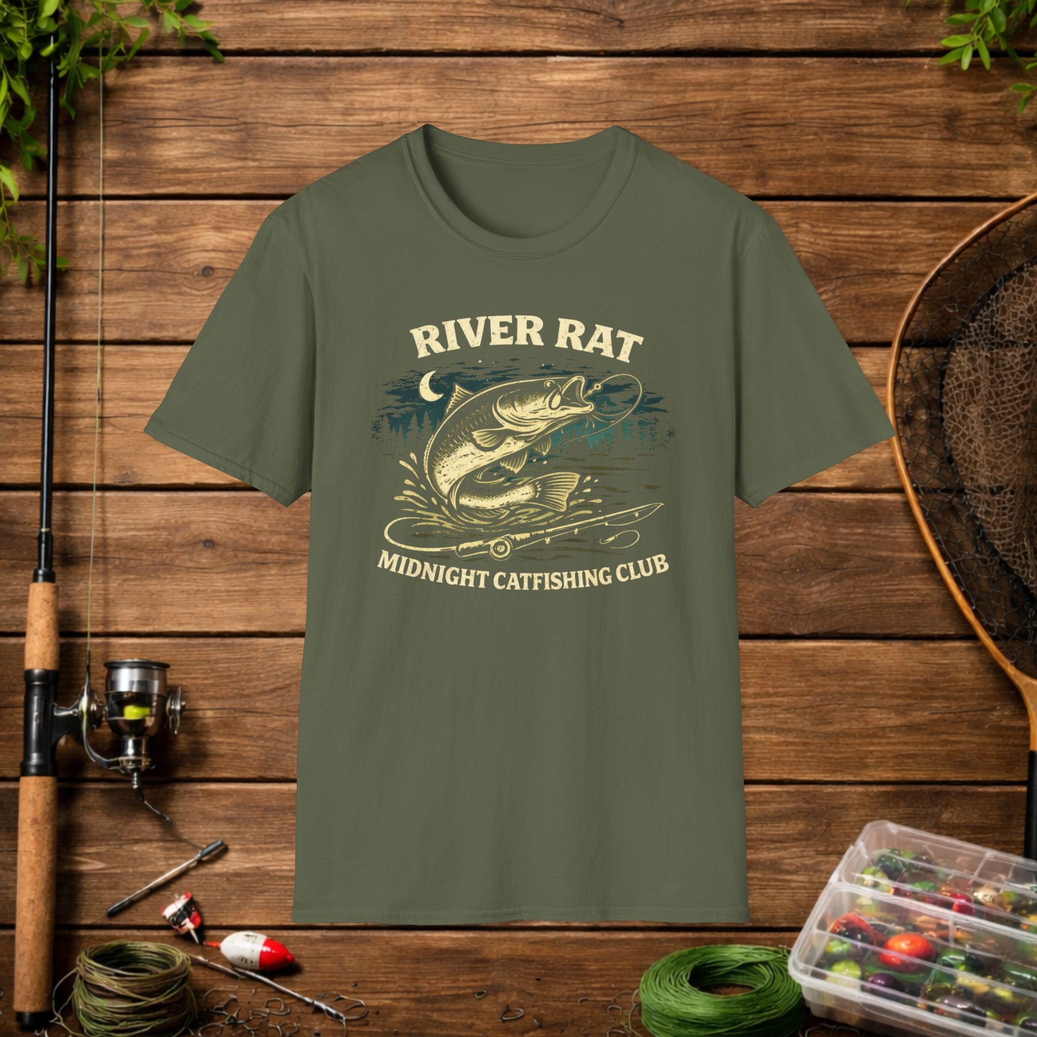 River Rat Catfishing Shirt – Midnight Catfishing Club Tee – Night Fishing T-Shirt – Catfish Angler Gift