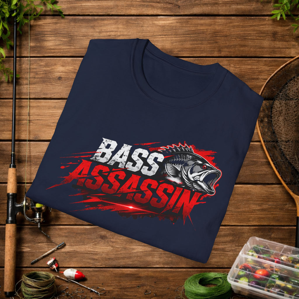 Bass Assassin Fishing Shirt – Funny Bass Fisherman Tee – Largemouth & Smallmouth Bass Fishing Apparel – Angler Gift