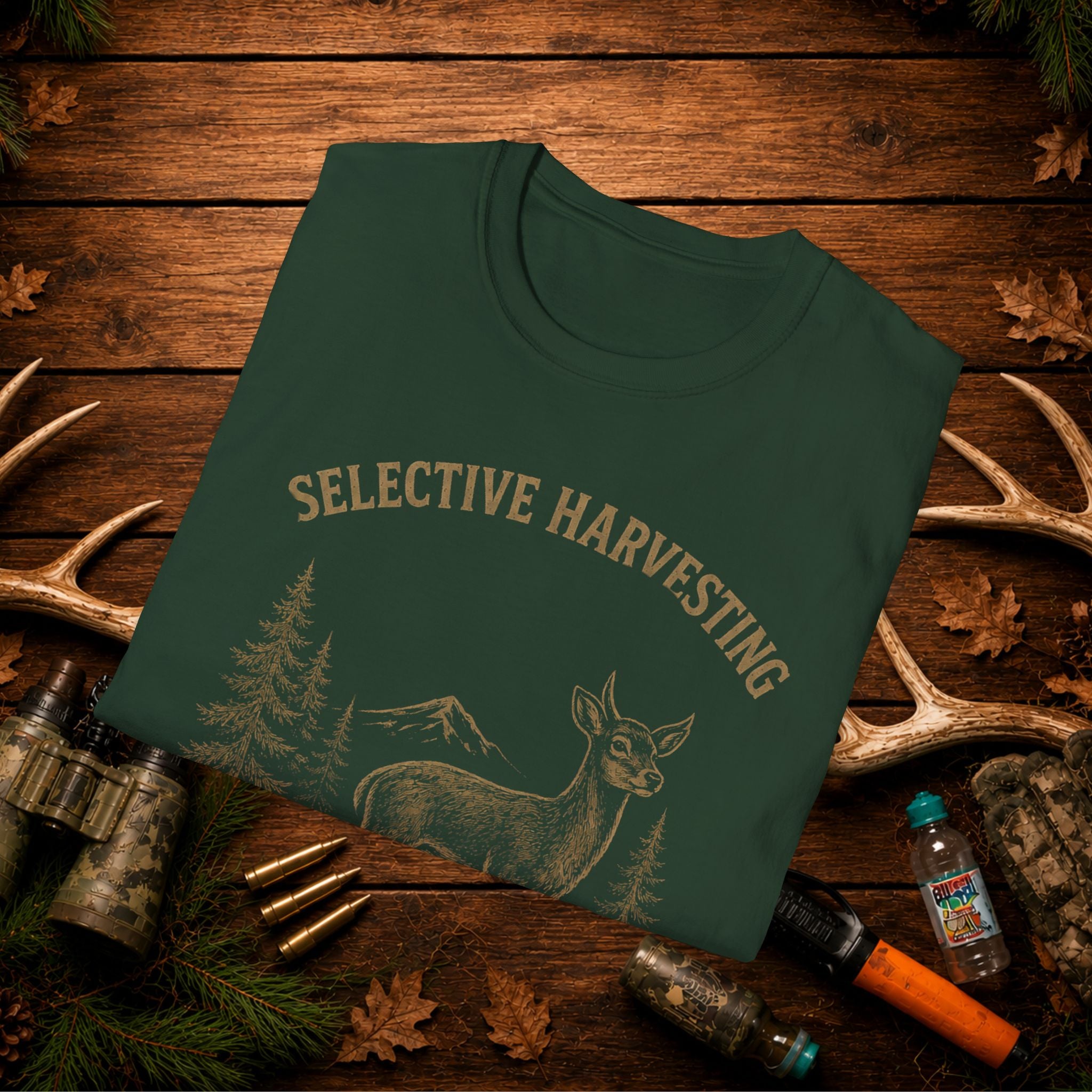 Deer Hunting T-Shirt — "Selective Harvesting What's That" Vintage Outdoor Tee