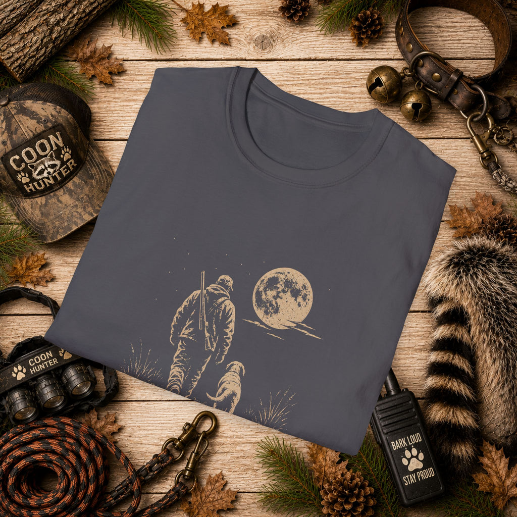 Long Walk Home Coon Hunting T-Shirt | Moonlit Houndsman & Dog Graphic Tee | Wild Wonderful Wear