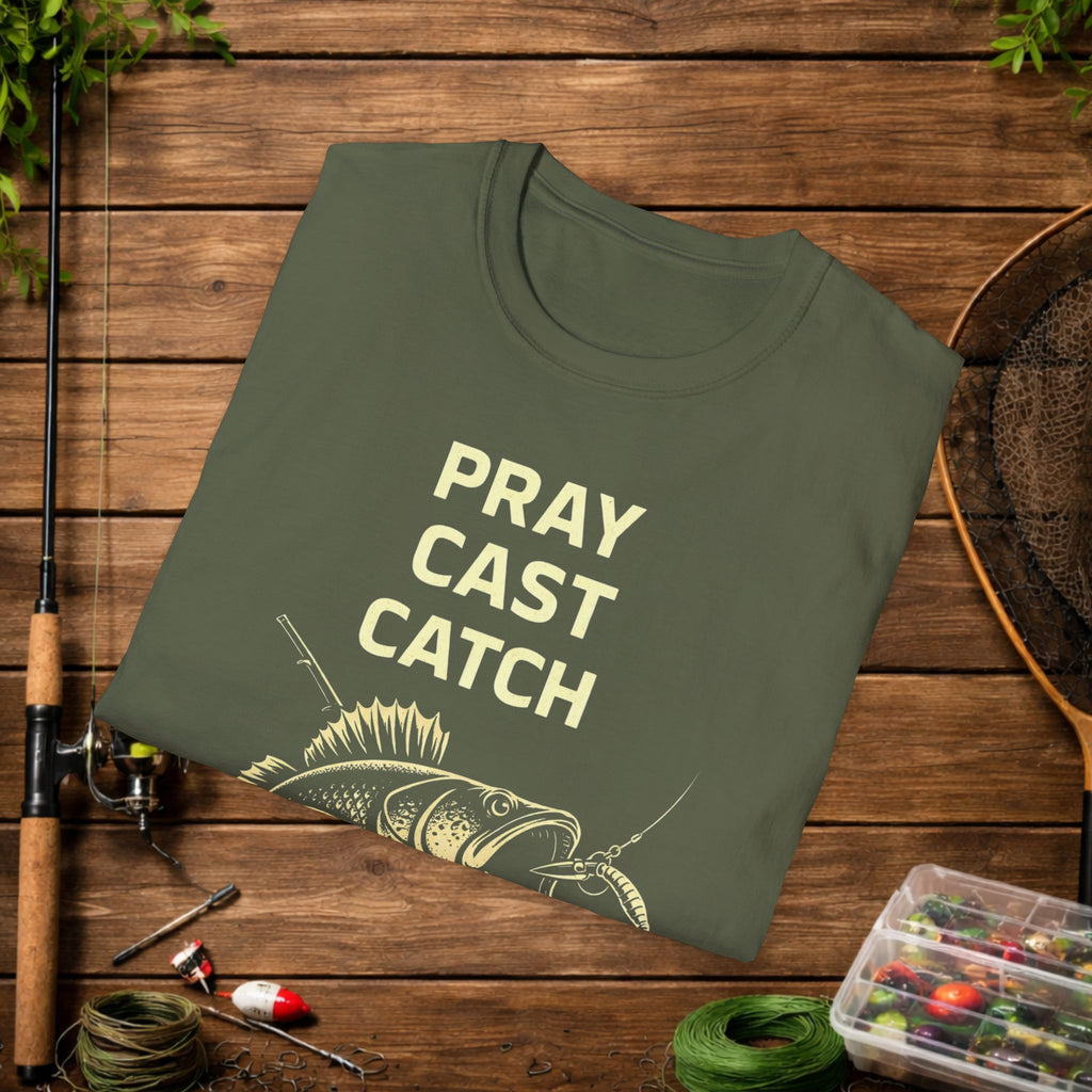 Pray Cast Catch Fishing T-Shirt – Bass Angler Graphic Tee