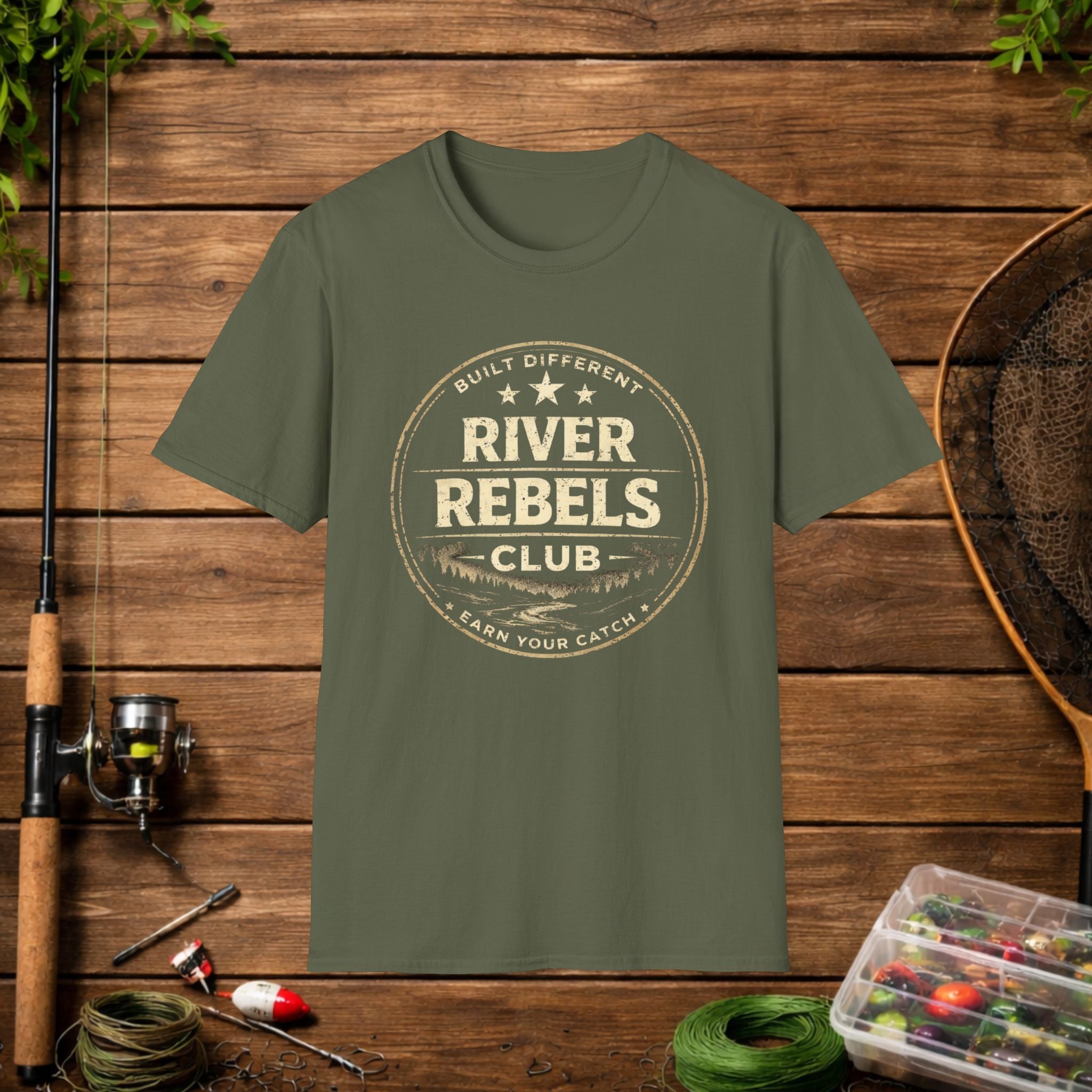 River Rebels Club Shirt – Built Different Fishing Tee – Earn Your Catch Outdoor Shirt – Rustic River Life Apparel