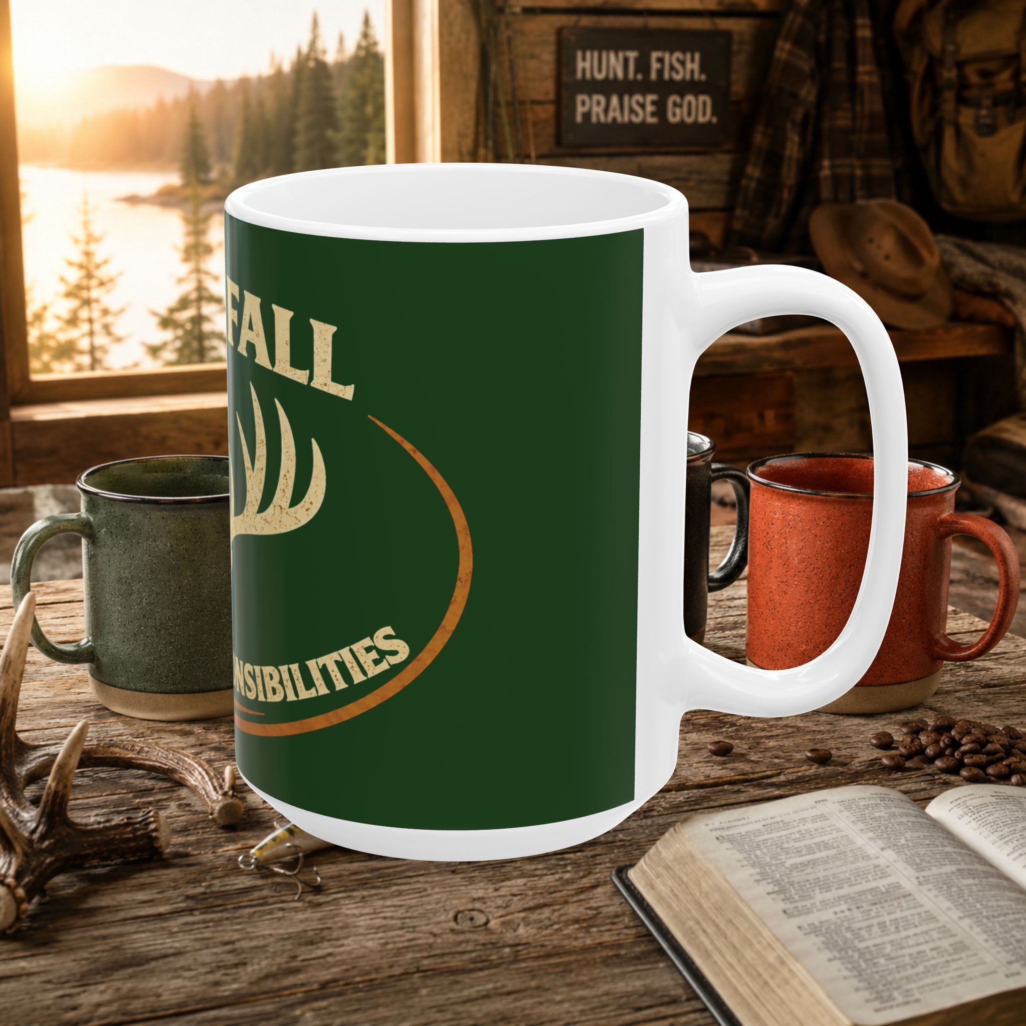 Hello Fall Deer Antlers Mug — Goodbye Responsibility | Hunting Coffee Cup
