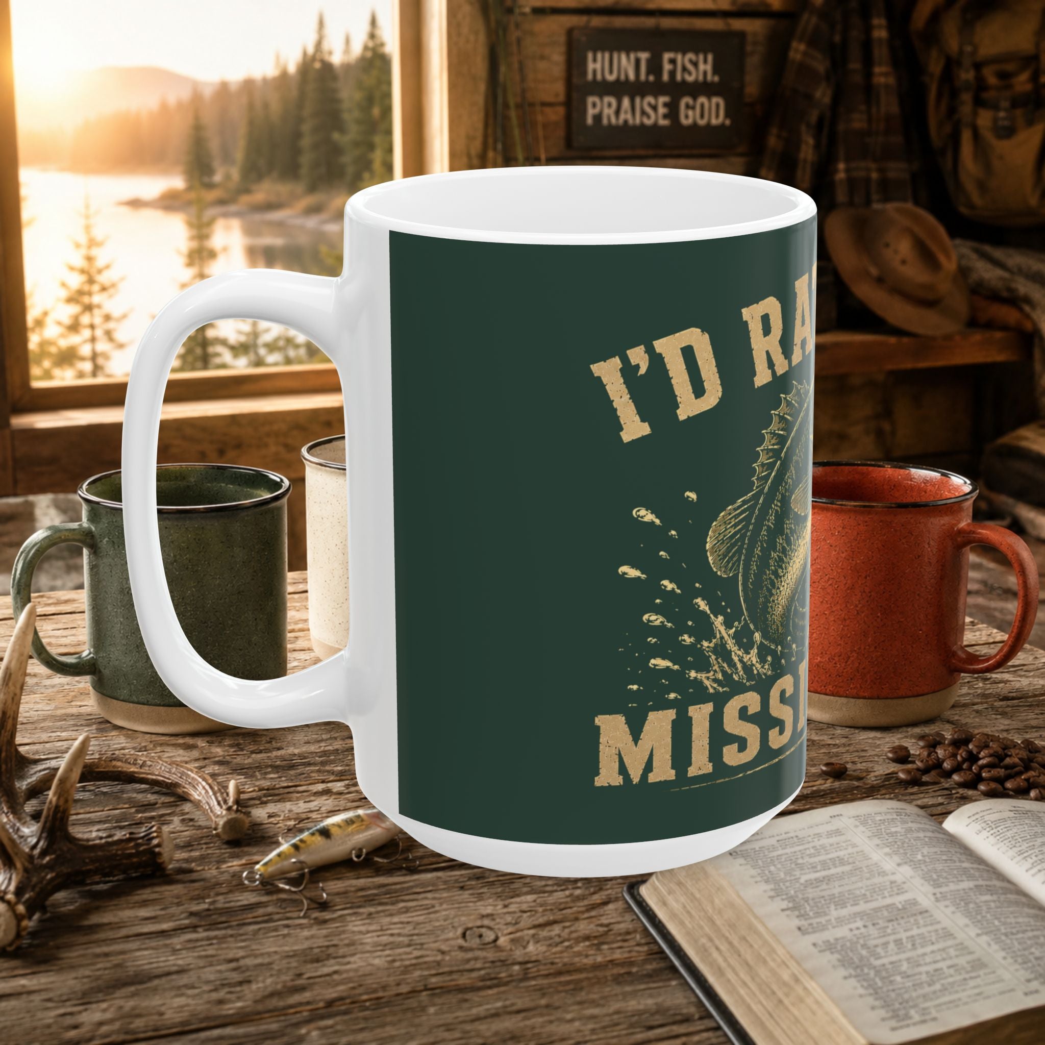 Fishing Mug — "I'd Rather Be Missing Fish" Ceramic Coffee Cup (11oz & 15oz)