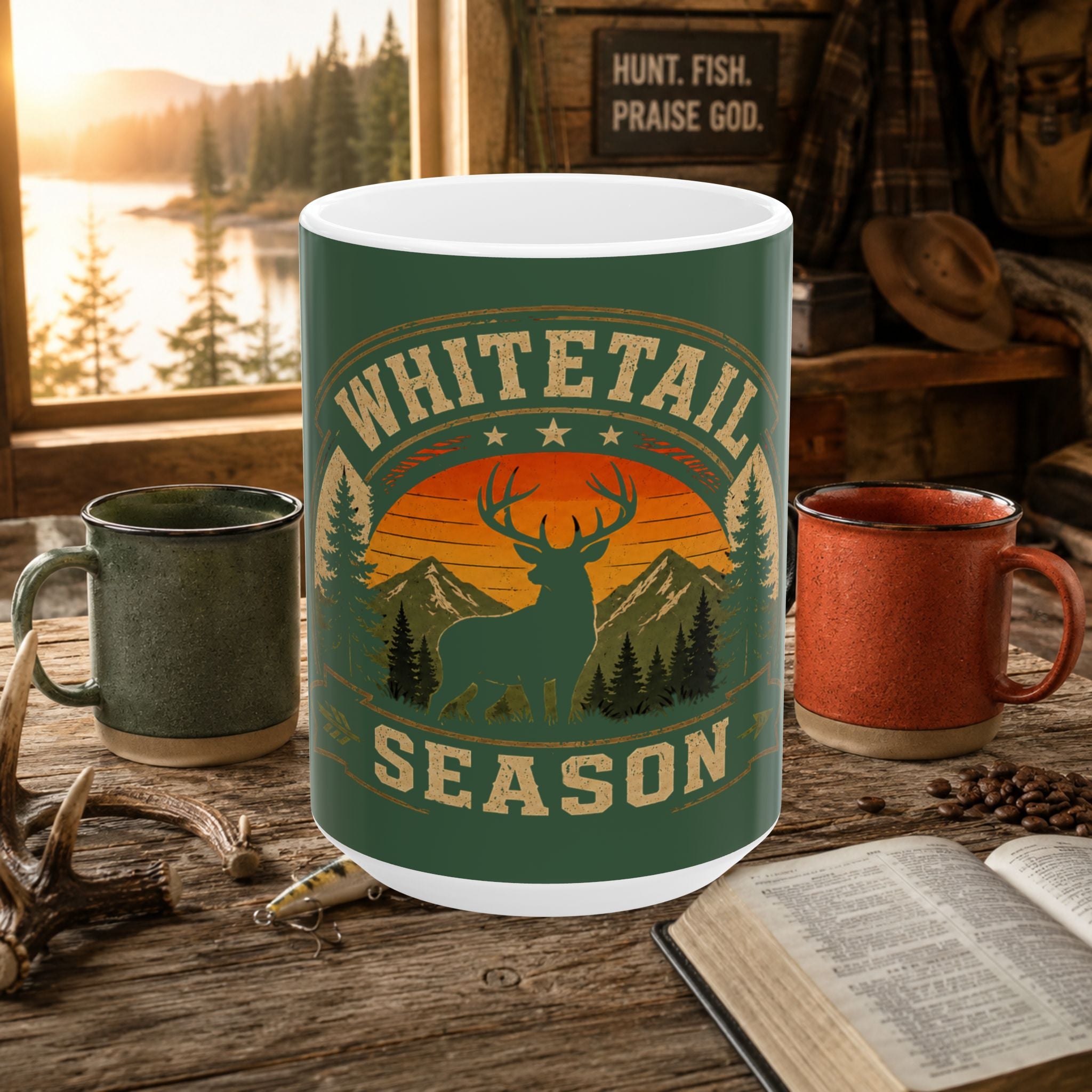 Whitetail Season Coffee Mug — Hunting Deer Lodge Rustic Ceramic Mug (11oz, 15oz)
