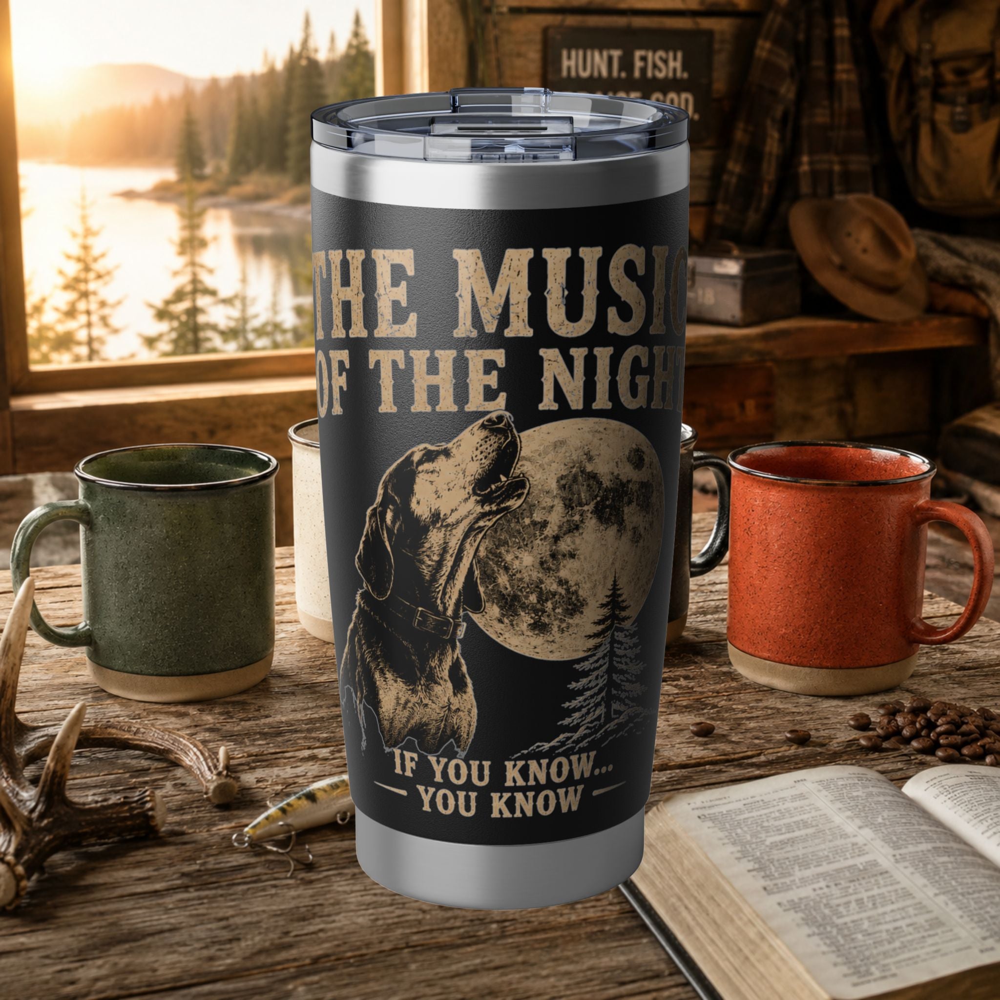 Coon Dog 20oz Tumbler — "The Music of the Night" Howling Hound Travel Mug