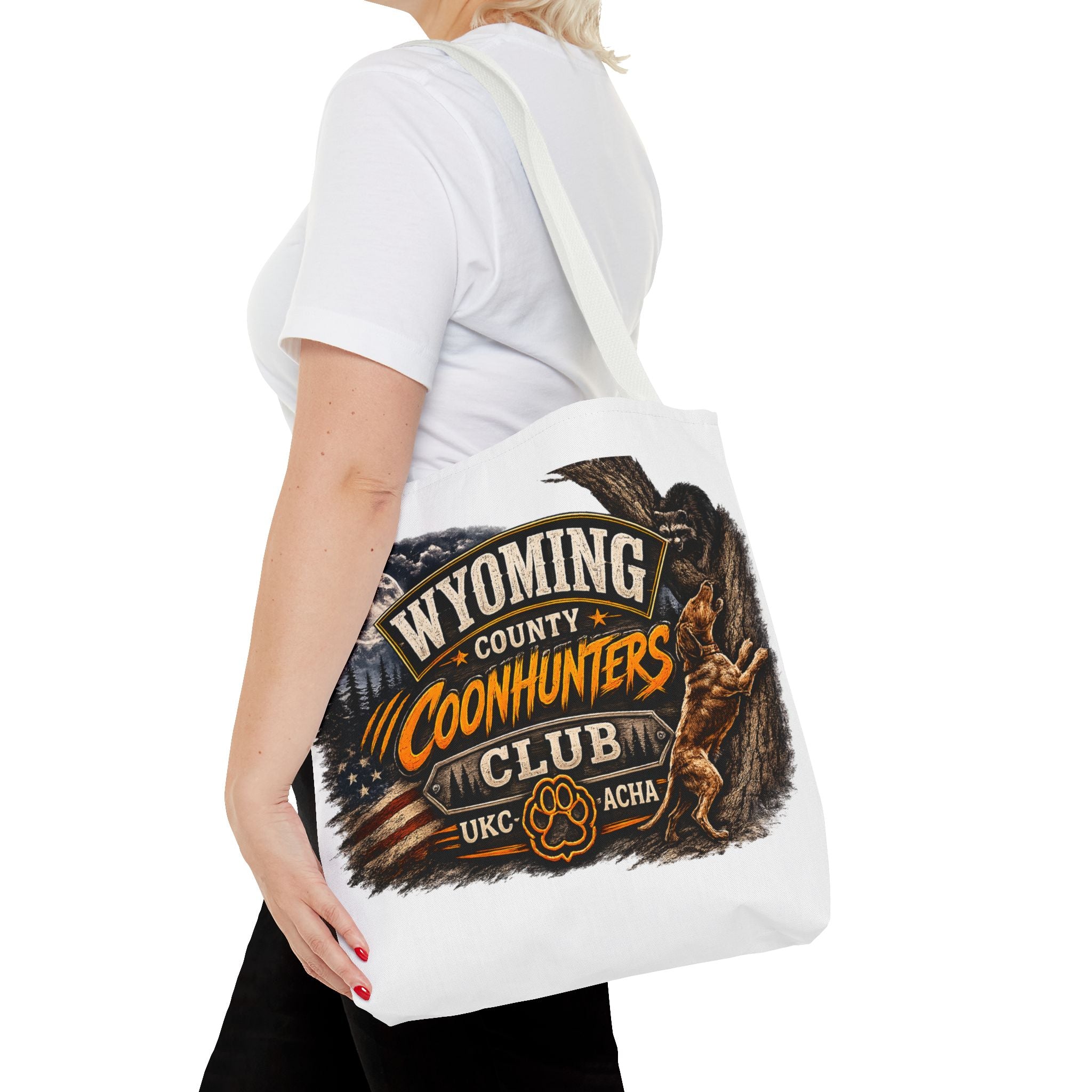 Coonhunters Club Wyoming Tote Bag — Vintage Hunting Patch Design