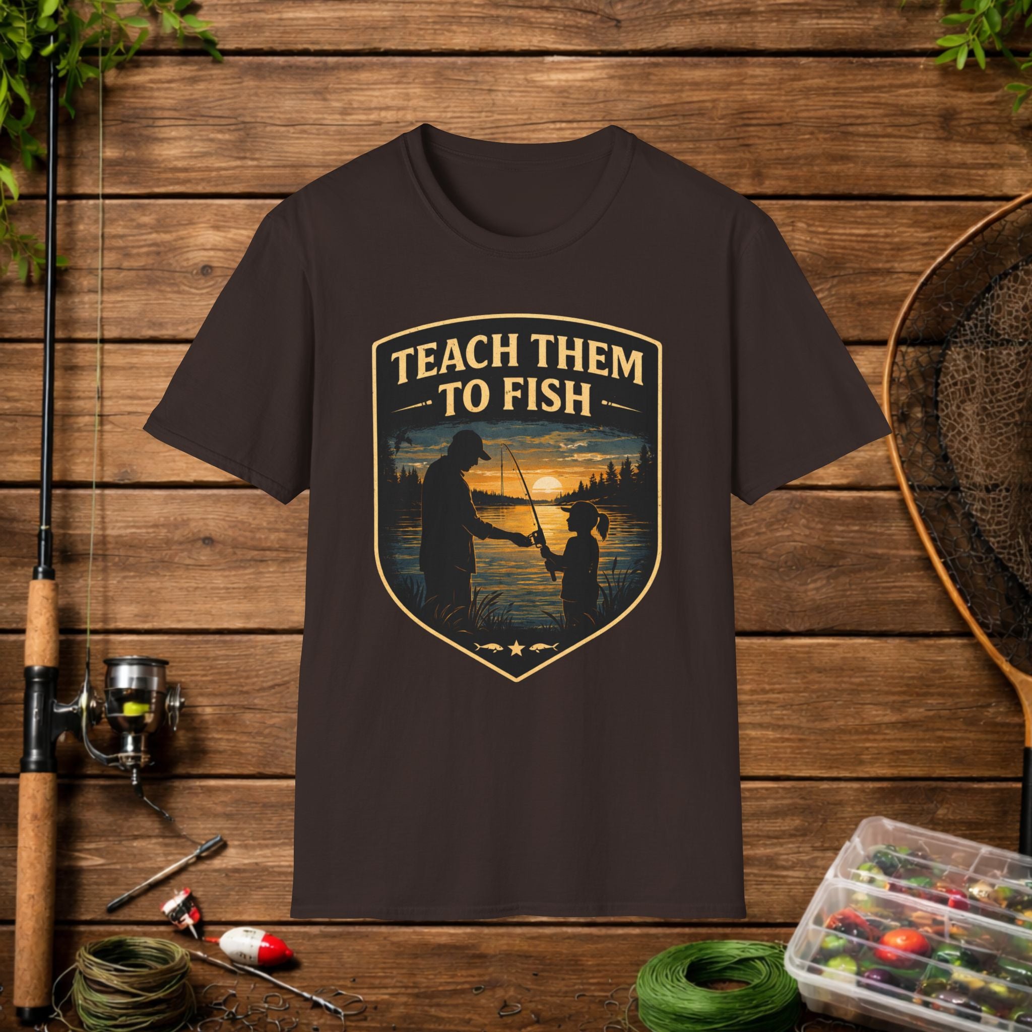 Teach Them to Fish T-Shirt — Father & Child Fishing Badge Tee