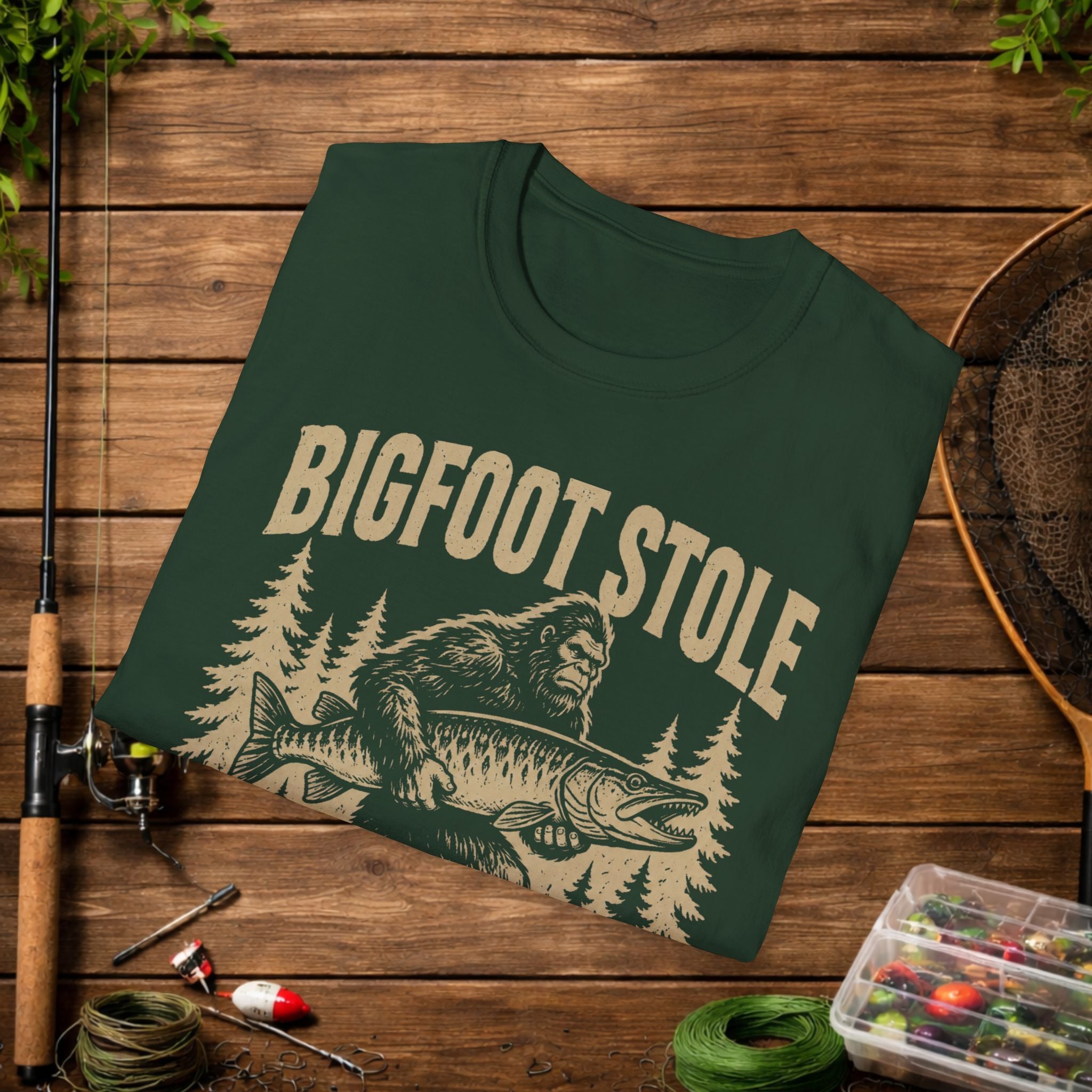 Bigfoot Stole My Musky T-Shirt — Funny Fishing Muskie Tee for Anglers