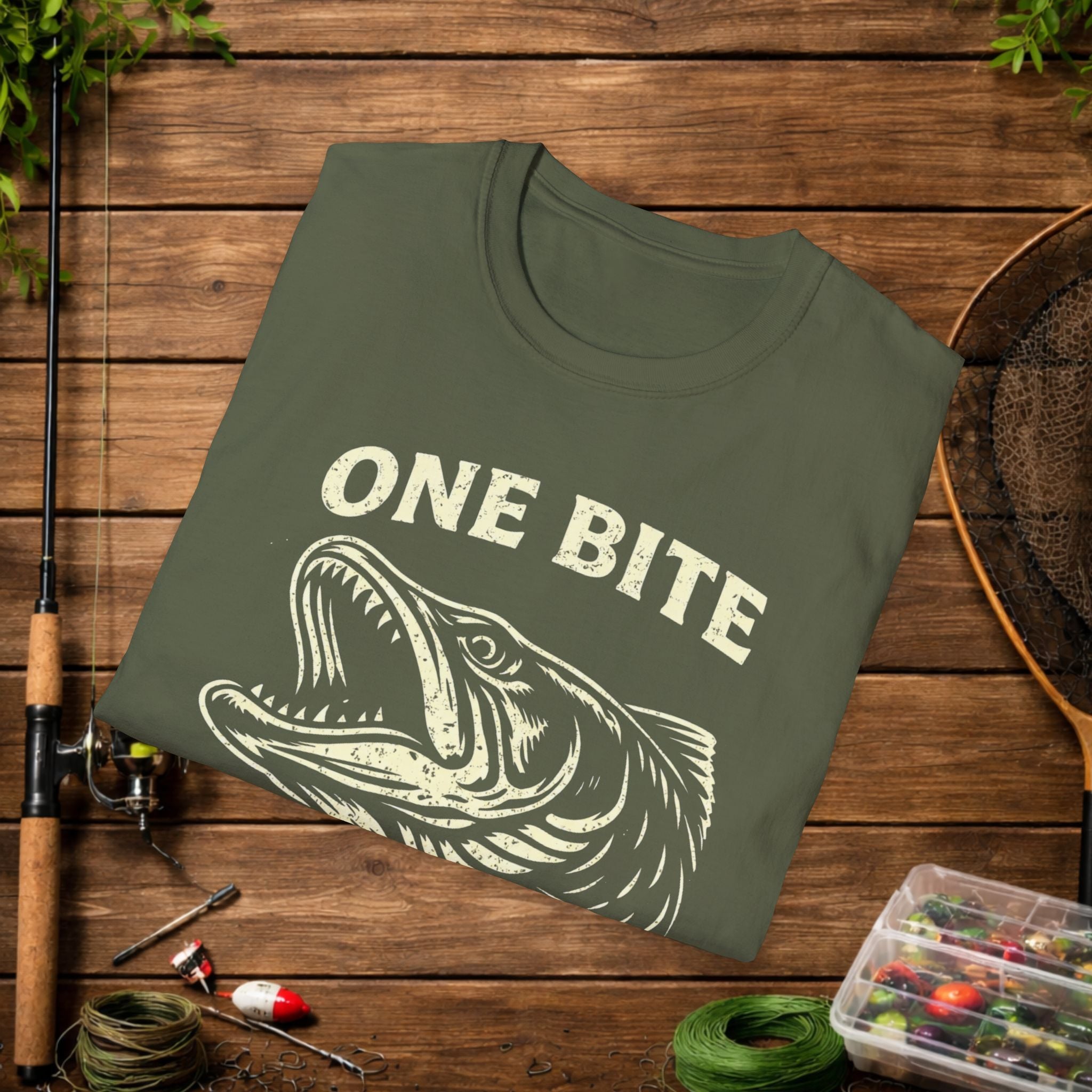 One Bite Musky Shirt – Muskellunge Fishing Tee – Musky Angler Apparel – Vintage Fishing Design