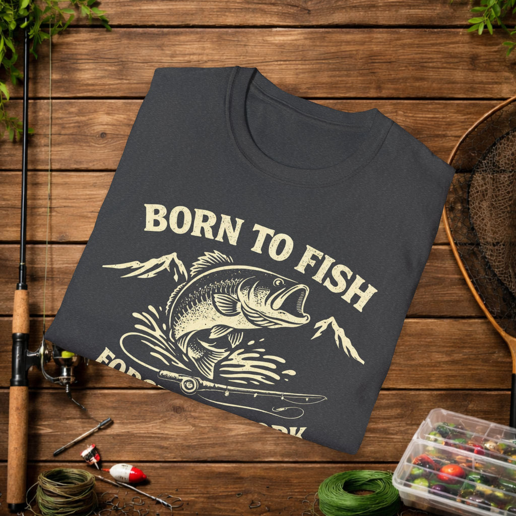 Born to Fish Forced to Work Bass Shirt – Funny Fishing T-Shirt – Largemouth Bass Angler Tee – Fisherman Gift