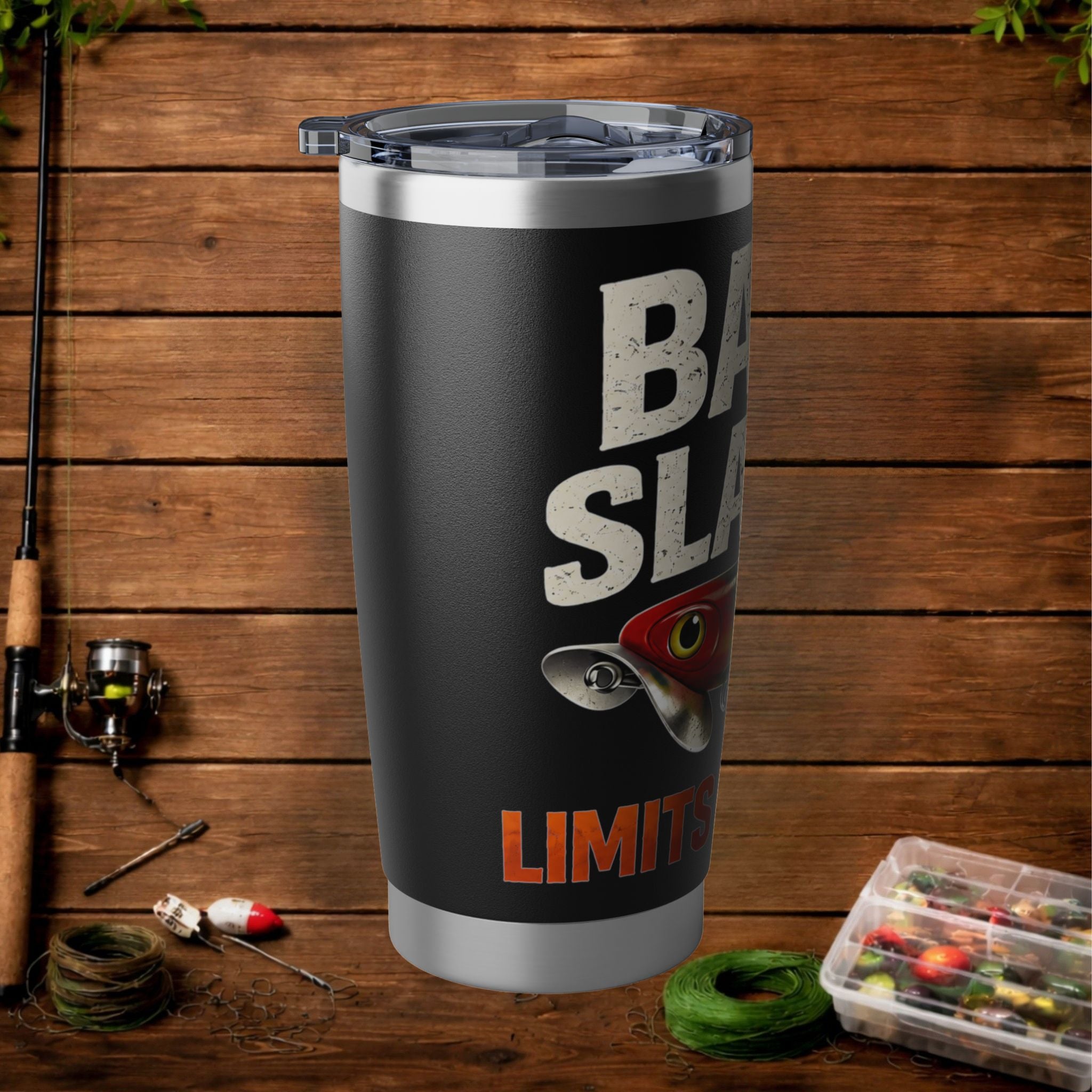 Bass Slayer 20oz Insulated Tumbler – Fishing Lure Travel Cup | Gift for Anglers