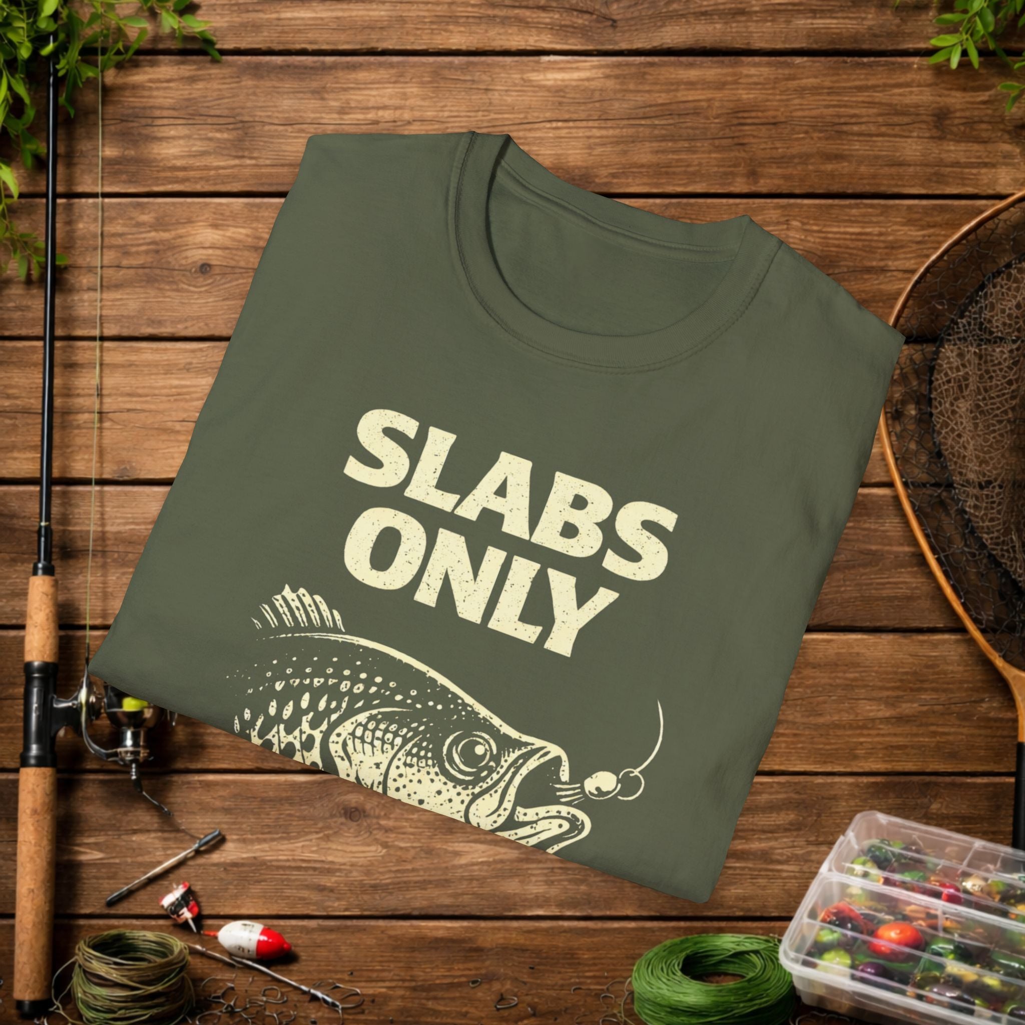 Slabs Only Crappie Fishing Shirt – Minimal Crappie Head Jig Tee – Funny Crappie Angler Shirt – Fisherman Gift