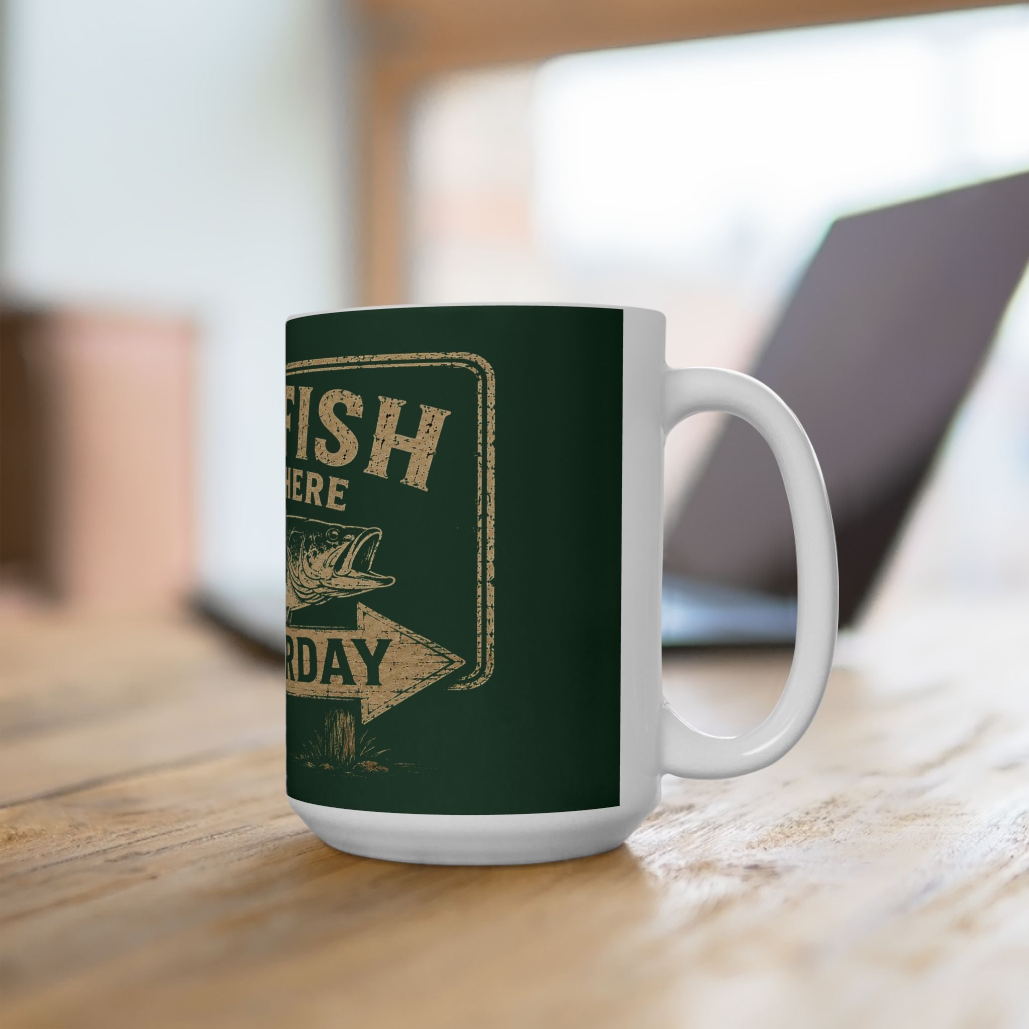 Fishing Mug - “The Fish Were Here Yesterday” Vintage Green Ceramic Coffee Cup (11oz/15oz)