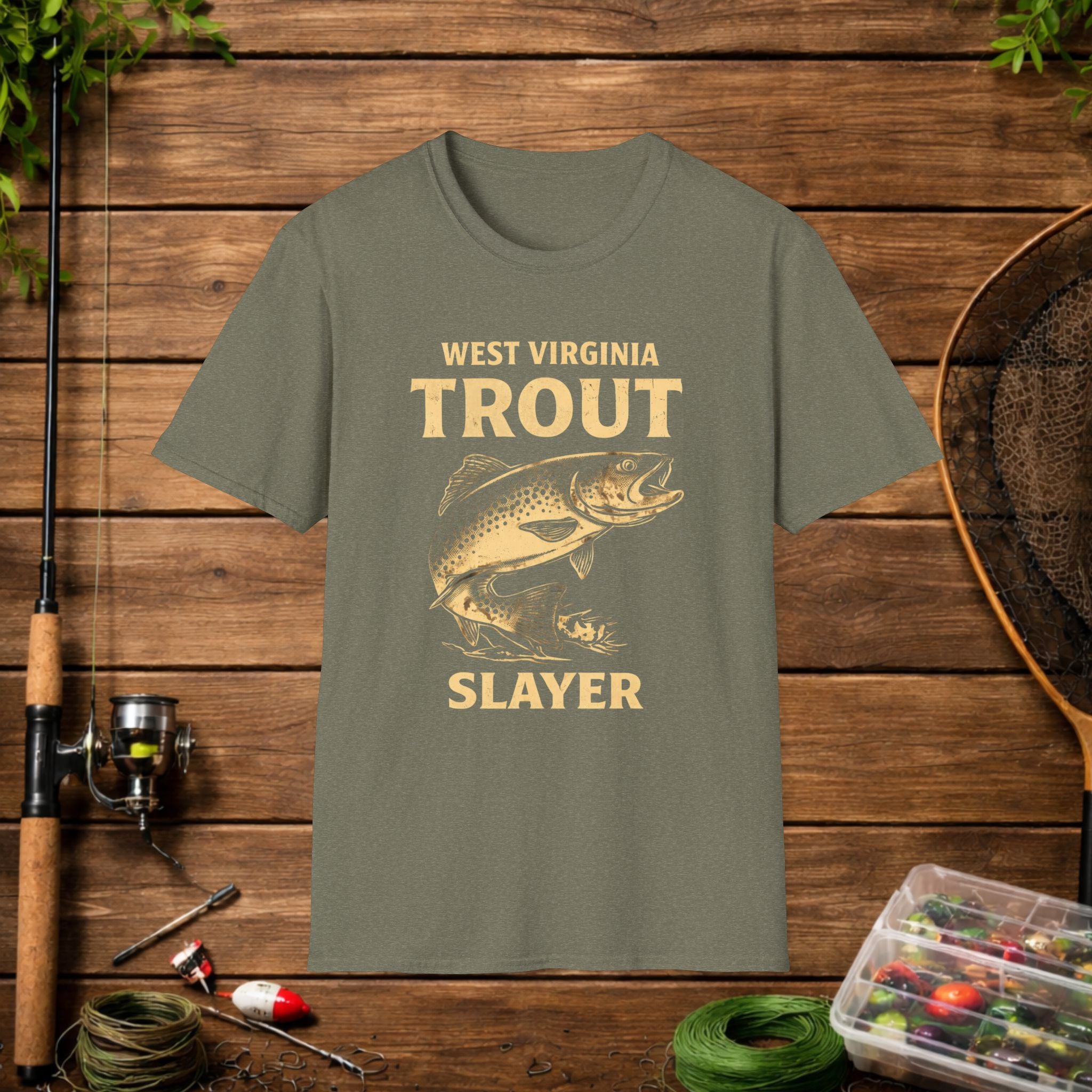West Virginia Trout Slayer Shirt – Appalachian Fishing Tee – WV Trout Angler Design