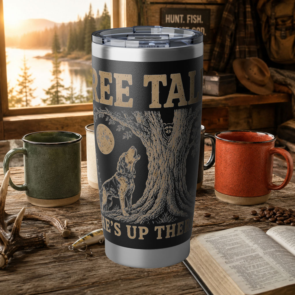 Coon Hunting 20oz Tumbler — "Tree Talk: He's Up There" Hound Dog Travel Mug