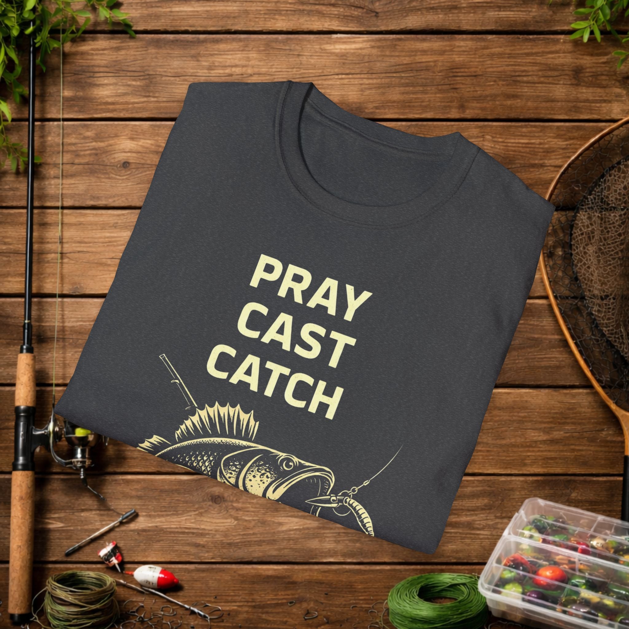 Pray Cast Catch Fishing T-Shirt – Bass Angler Graphic Tee