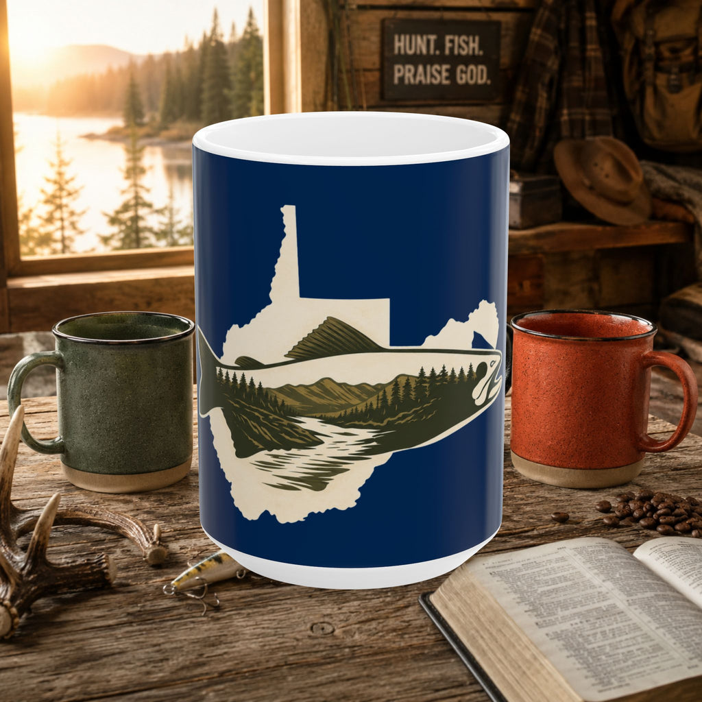 West Virginia Fishing Coffee Mug – 15oz Mountain & River Design