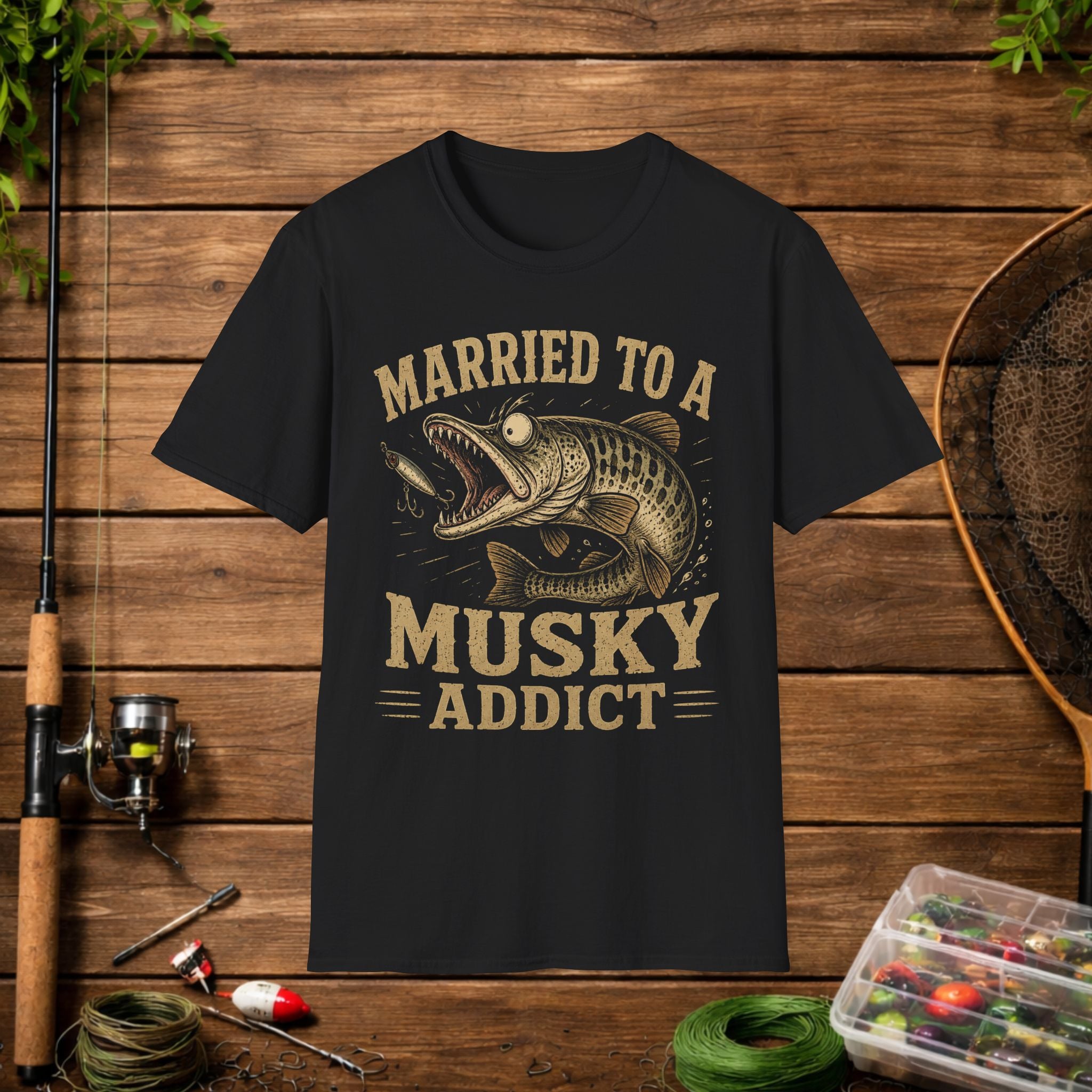 Married to a Musky Addict T-Shirt — Funny Fishing Gift for Muskie Lovers